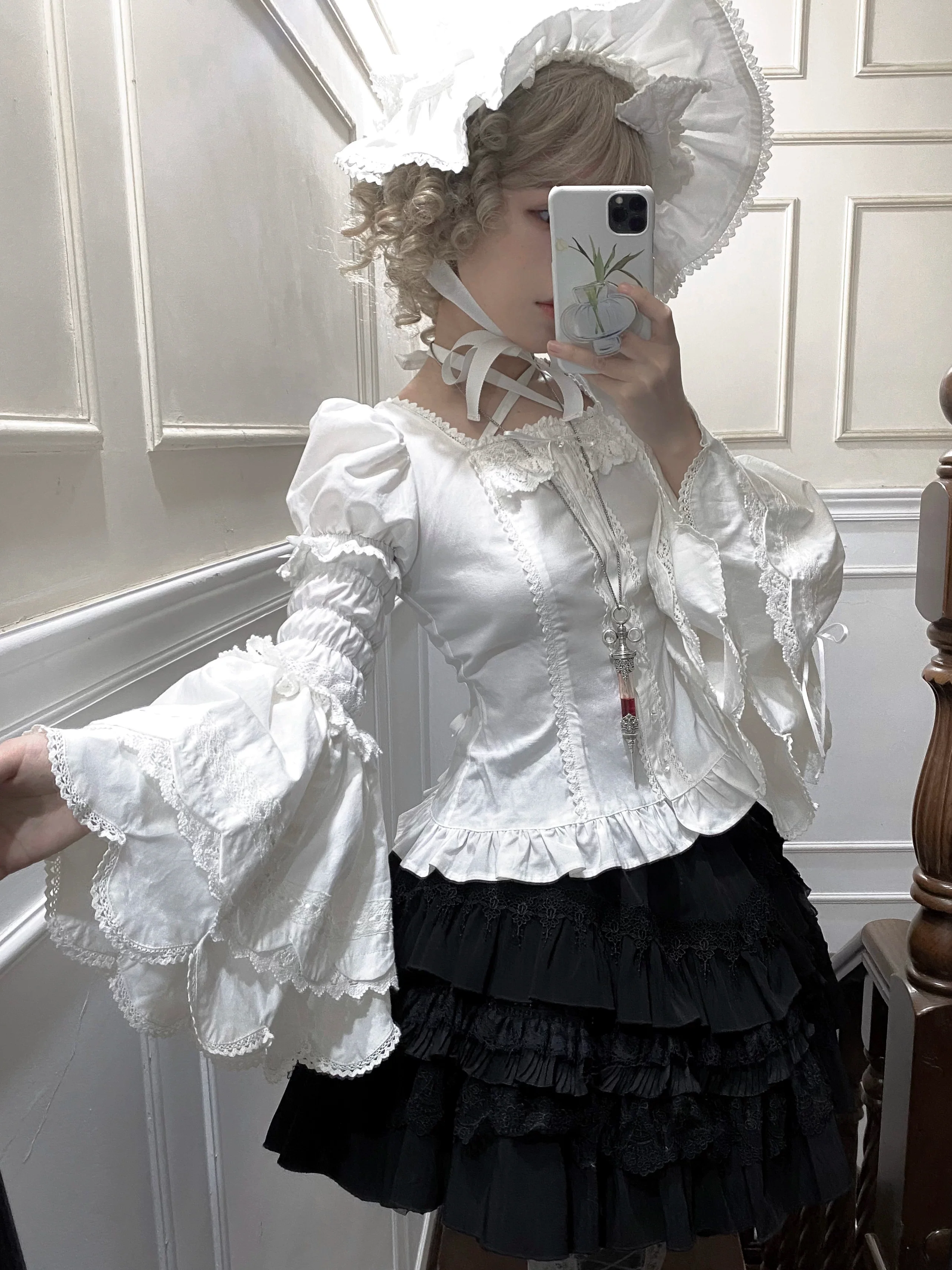 Haruhime Momoko - Cotton Old School Lolita Blouse, Cross Halter Neck - Image 18
