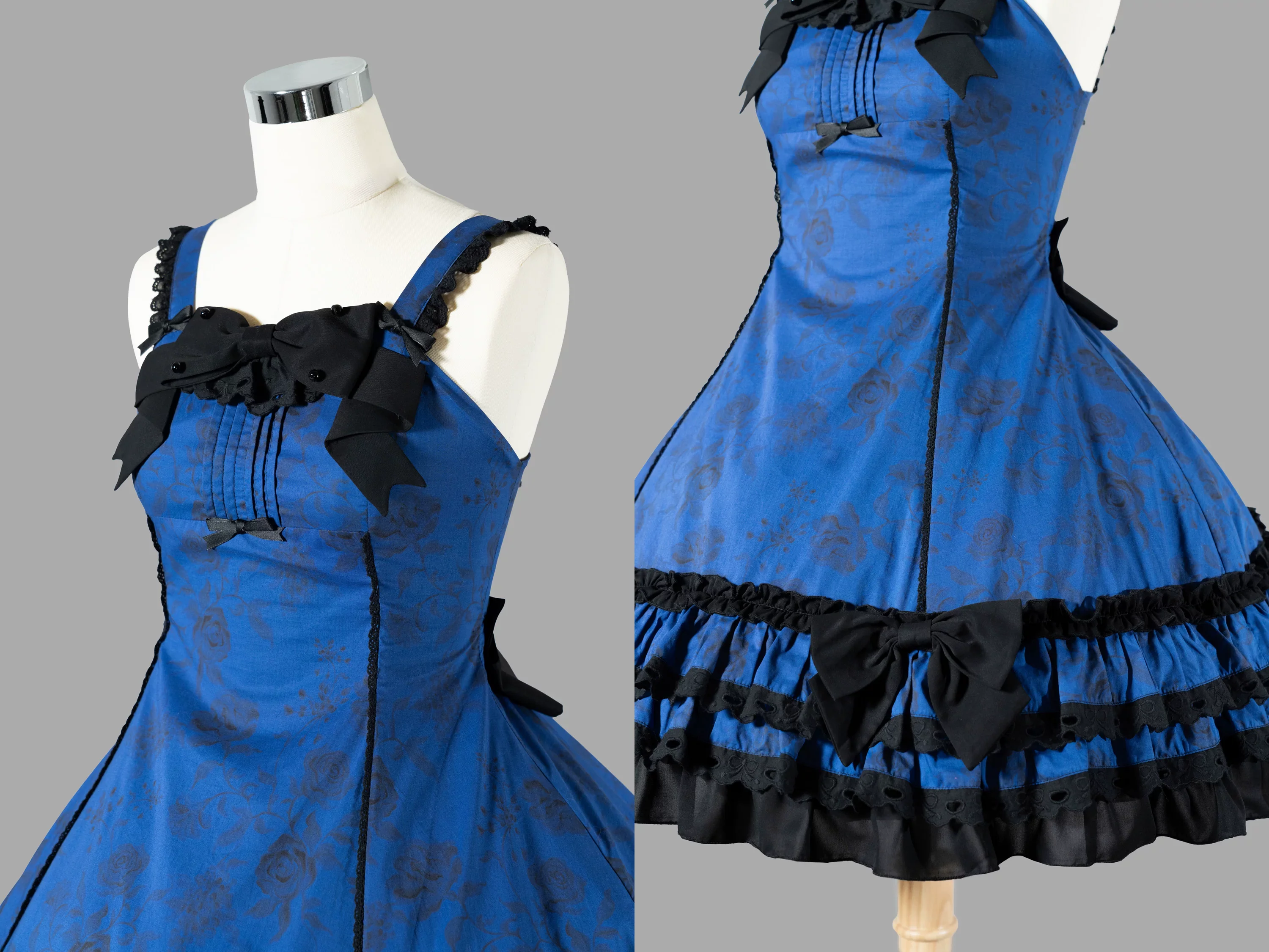 Bliss Bouquet - Cotton Old School Lolita Dress, Rose Print and Layered Hem - Image 19
