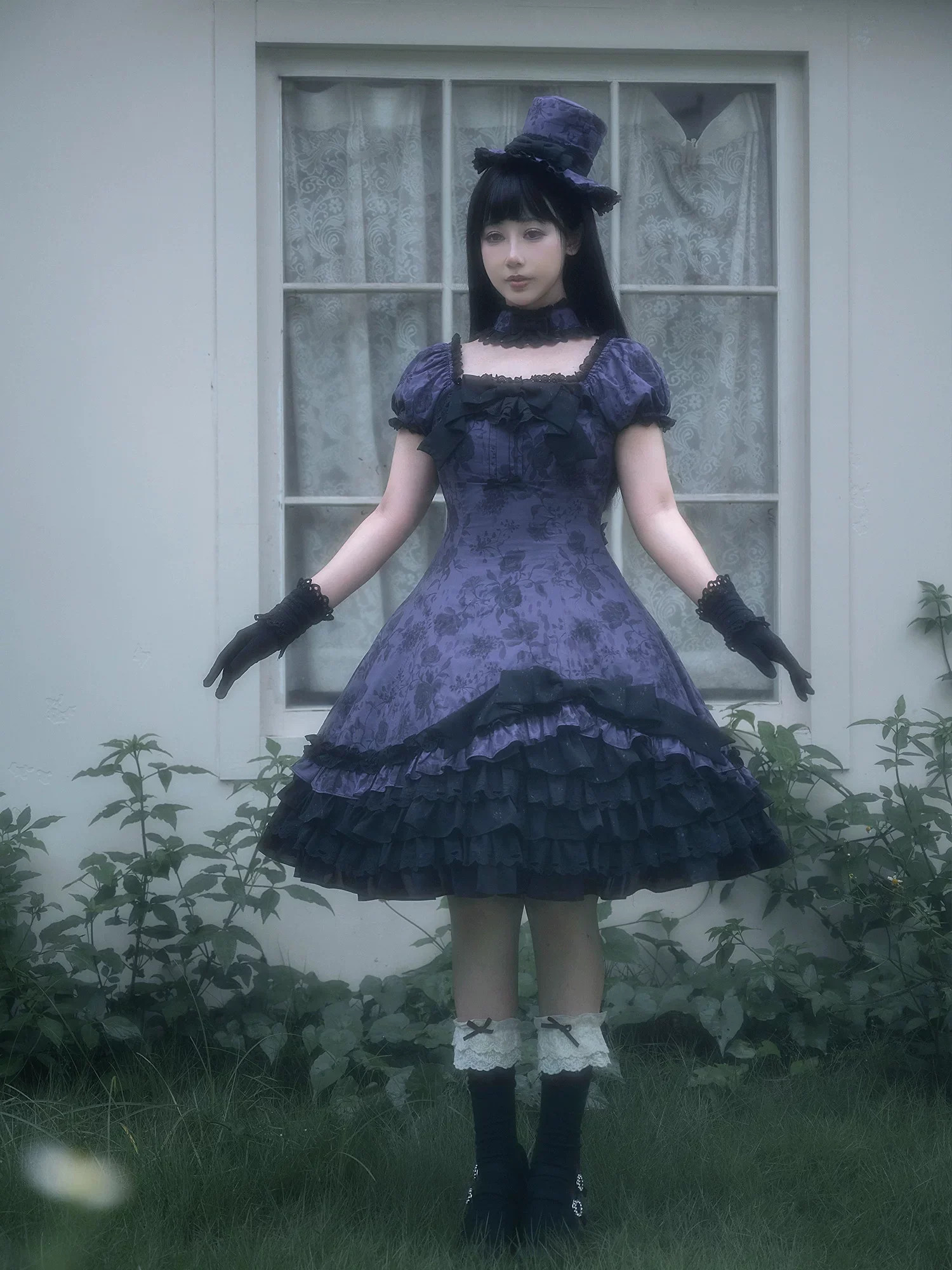 Bliss Bouquet - Cotton Old School Lolita Dress, Rose Print and Layered Hem - Image 7