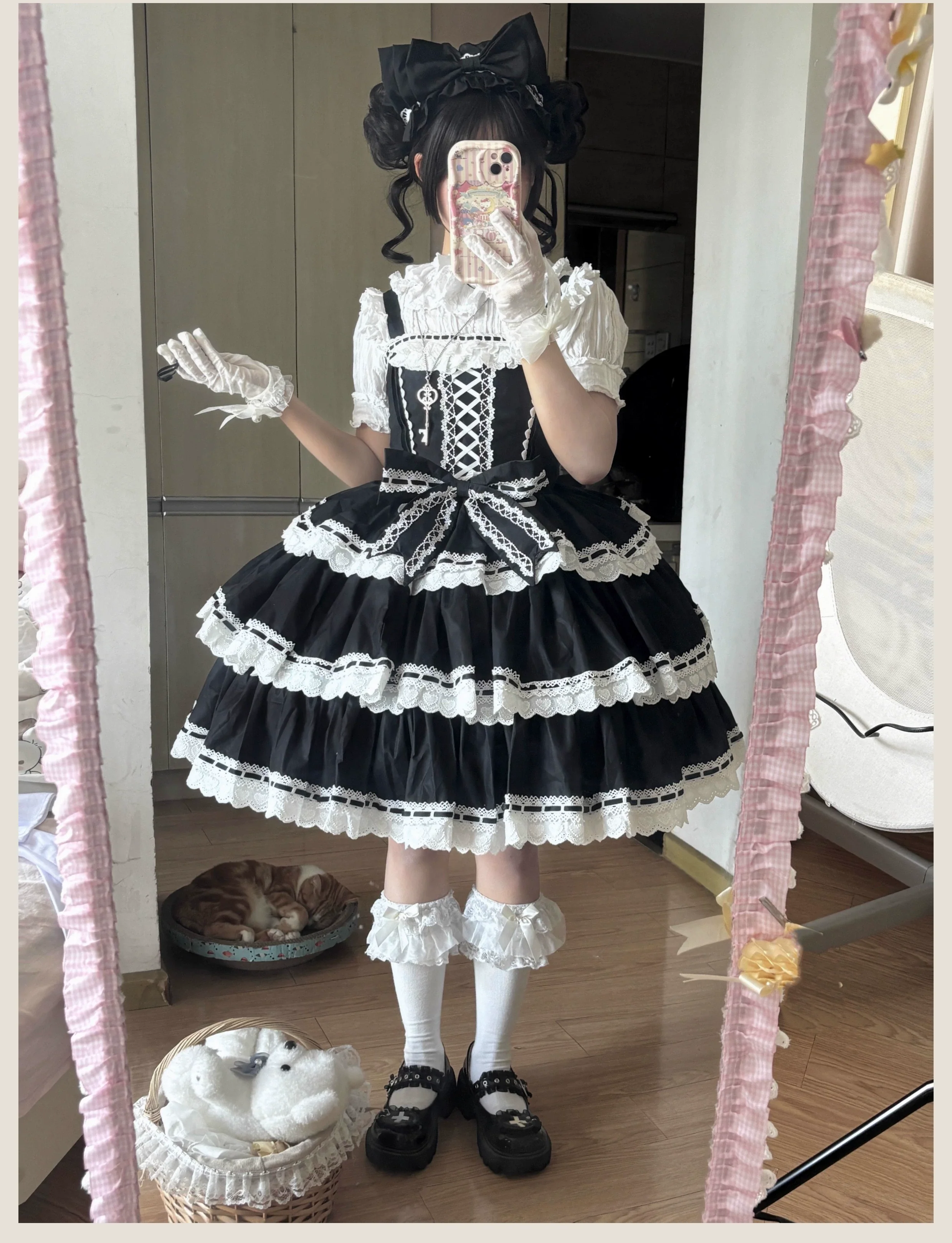 Otome Heart - Cotton Old School Lolita JSK Dress Suit, Heart-Shaped Lace Trim - Image 12