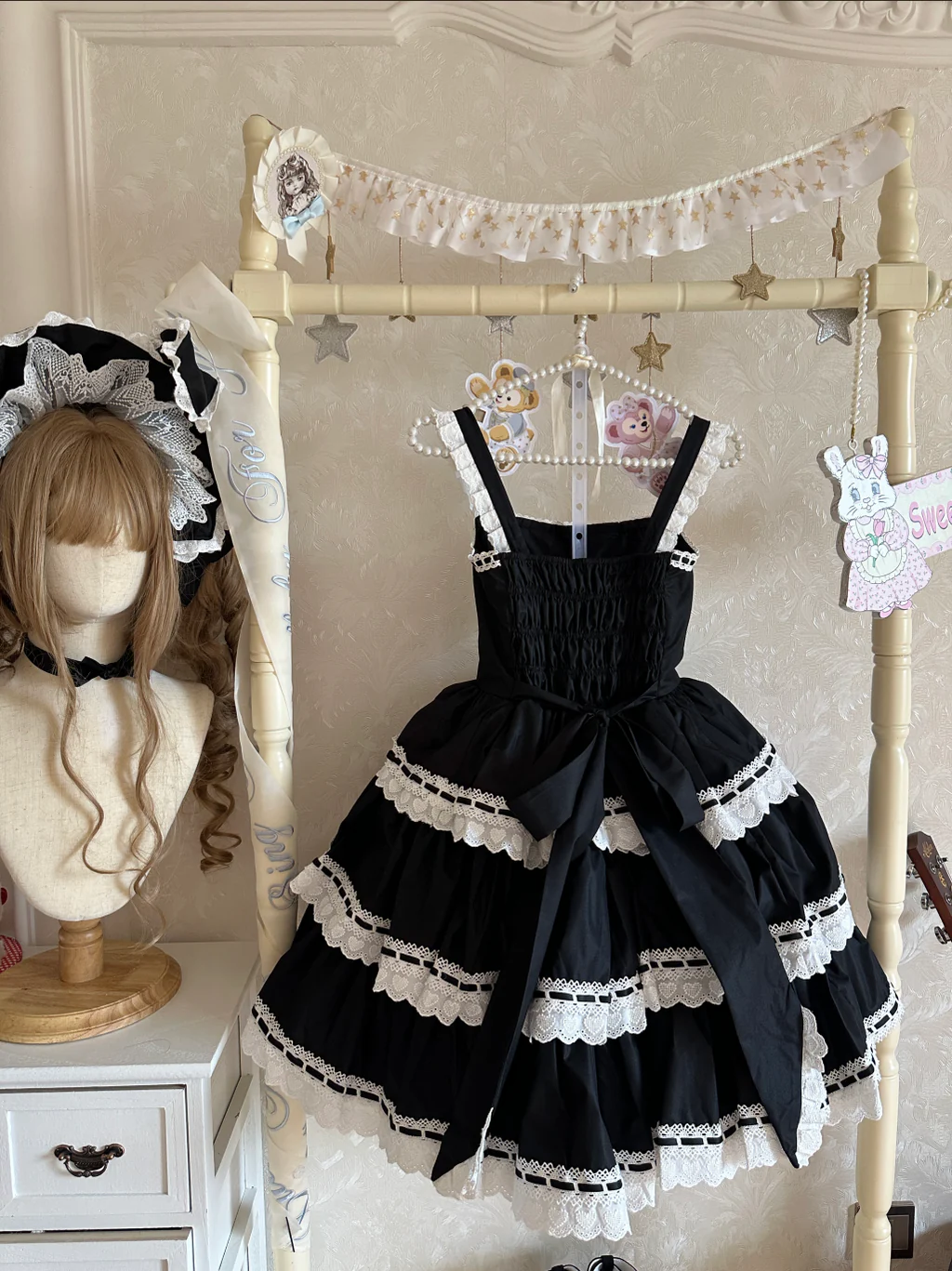 Otome Heart - Cotton Old School Lolita JSK Dress Suit, Heart-Shaped Lace Trim - Image 15