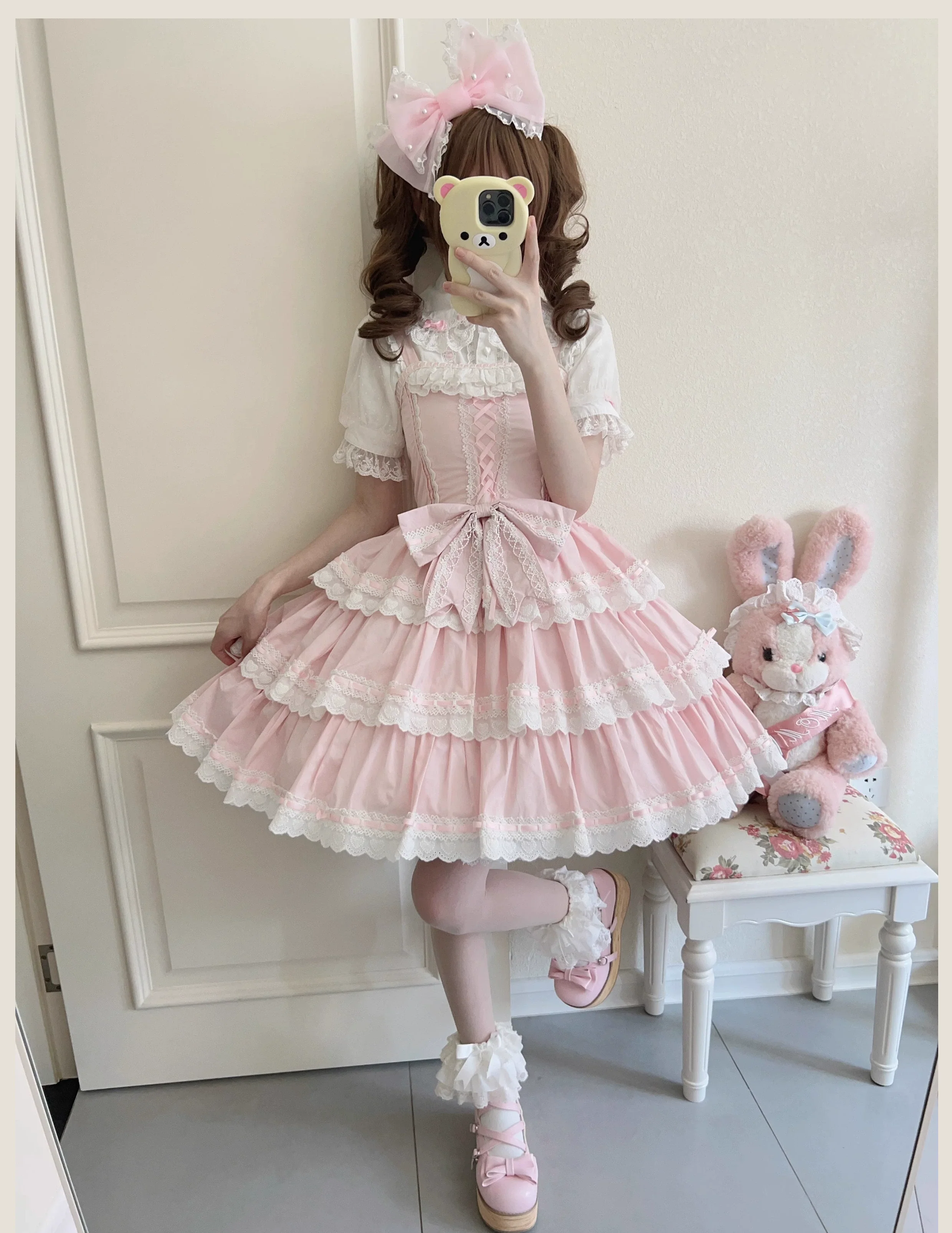 Otome Heart - Cotton Old School Lolita JSK Dress Suit, Heart-Shaped Lace Trim - Image 16
