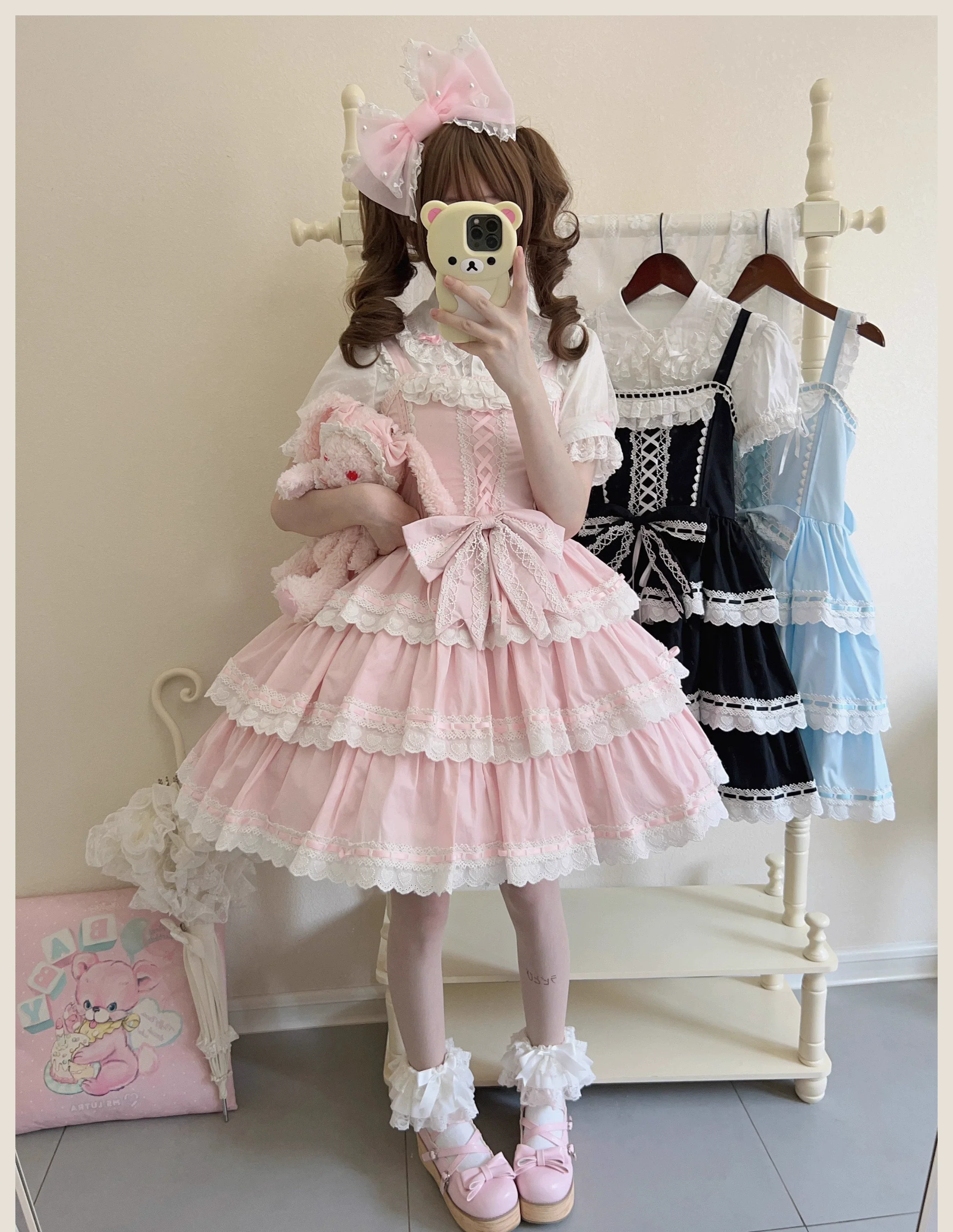 Otome Heart - Cotton Old School Lolita JSK Dress Suit, Heart-Shaped Lace Trim - Image 18