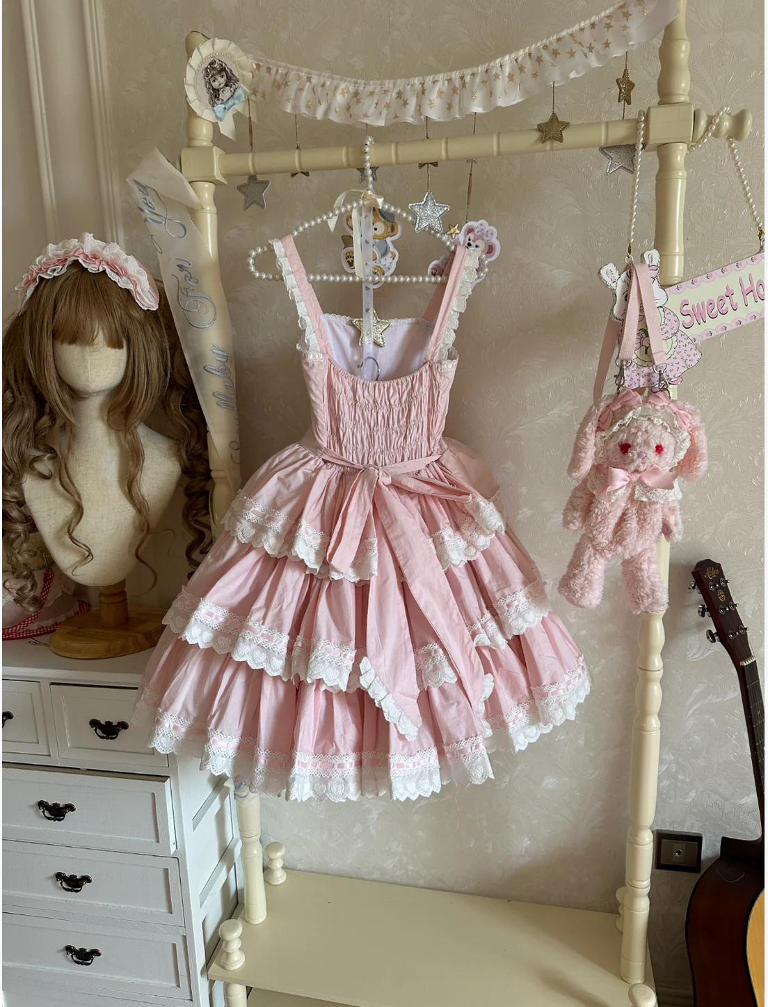 Otome Heart - Cotton Old School Lolita JSK Dress Suit, Heart-Shaped Lace Trim - Image 19