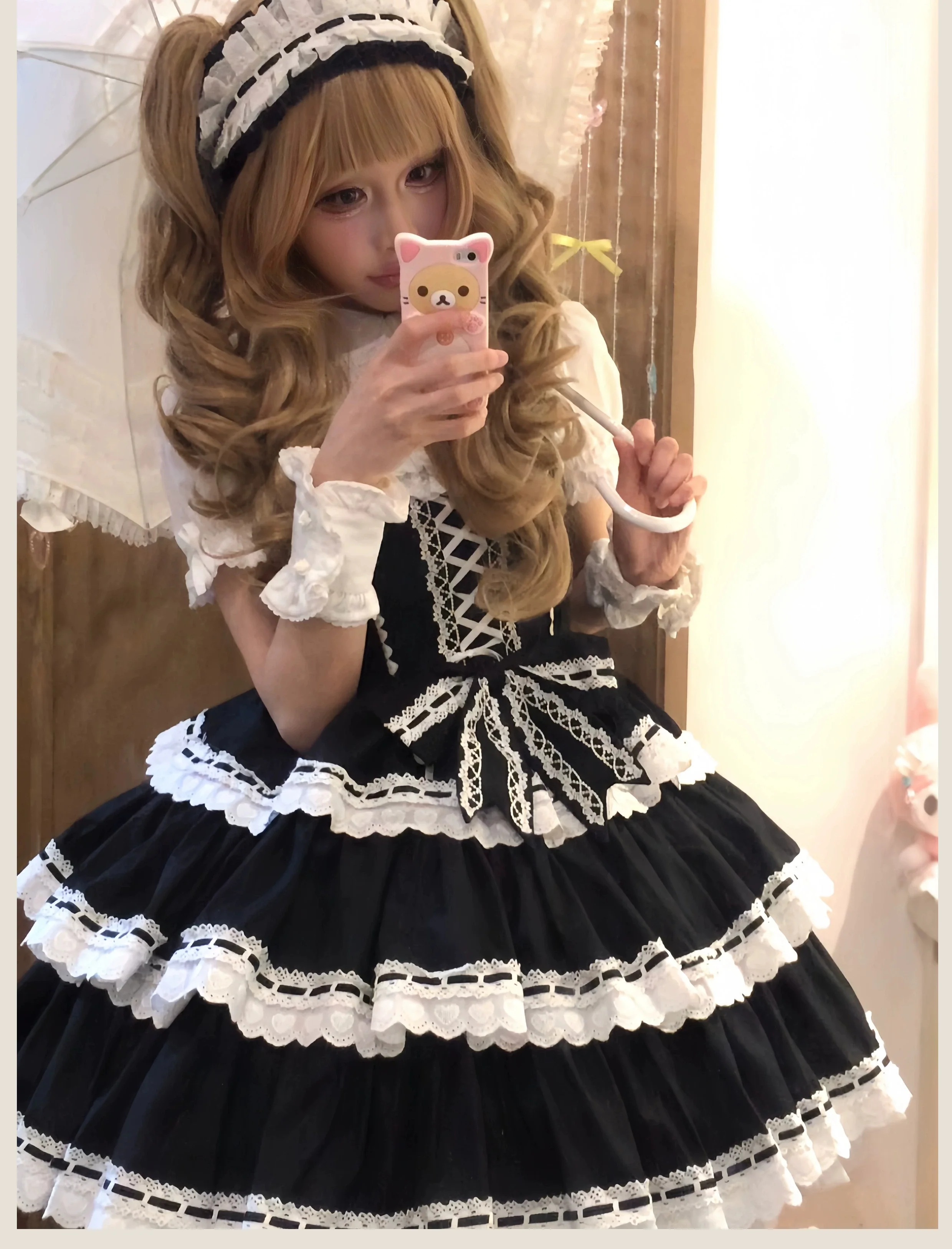 Otome Heart - Cotton Old School Lolita JSK Dress Suit, Heart-Shaped Lace Trim - Image 22