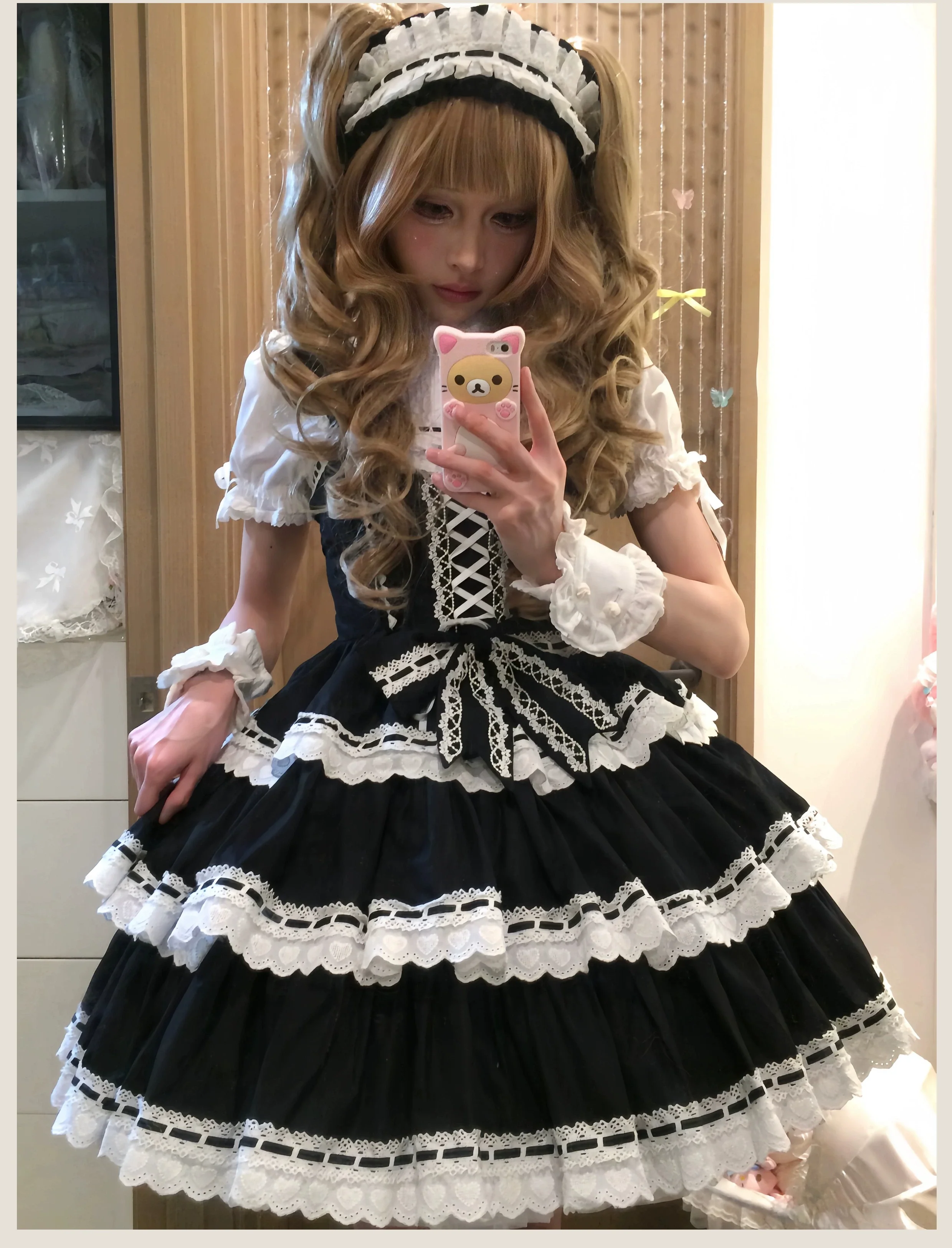 Otome Heart - Cotton Old School Lolita JSK Dress Suit, Heart-Shaped Lace Trim - Image 23
