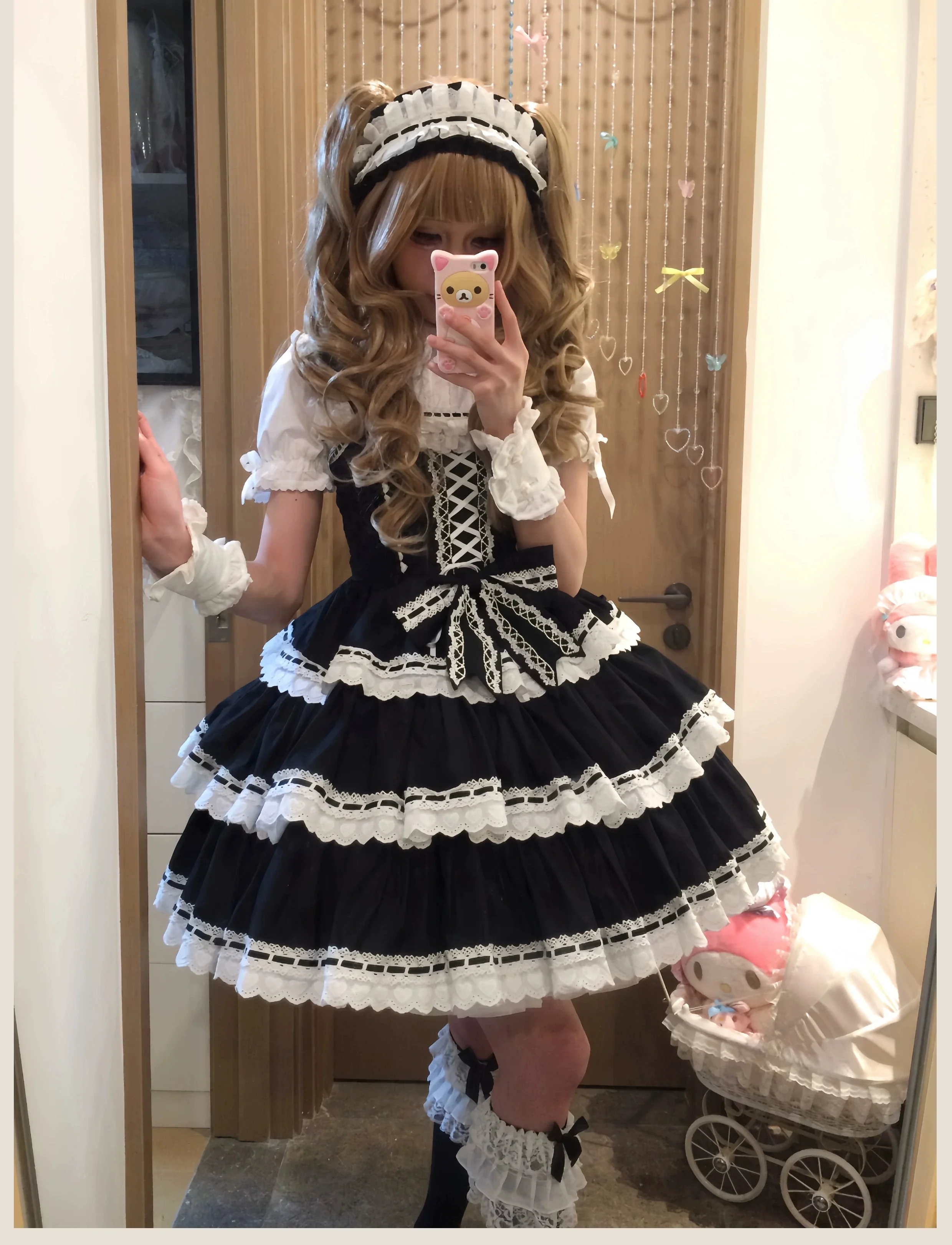 Otome Heart - Cotton Old School Lolita JSK Dress Suit, Heart-Shaped Lace Trim - Image 26