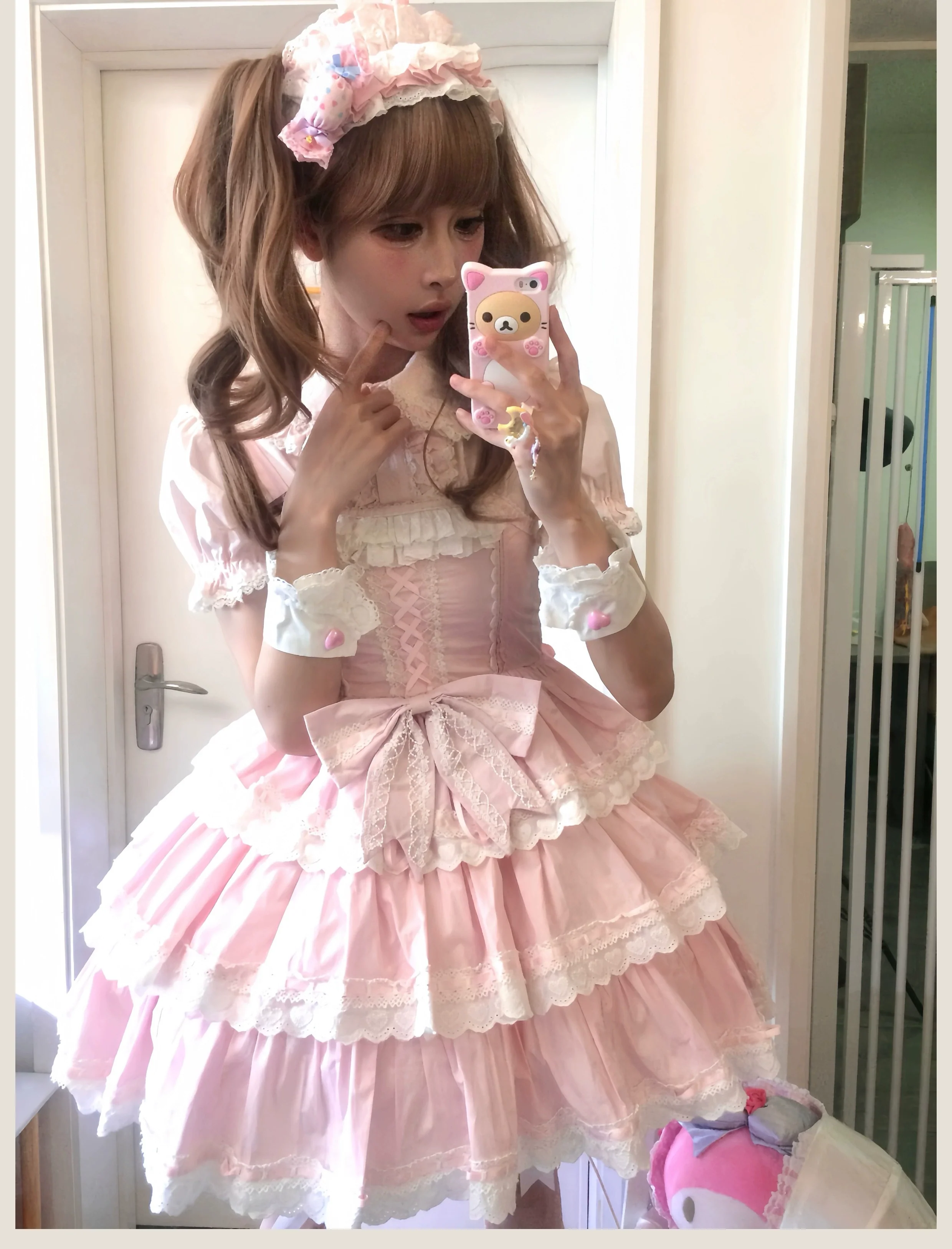 Otome Heart - Cotton Old School Lolita JSK Dress Suit, Heart-Shaped Lace Trim - Image 27