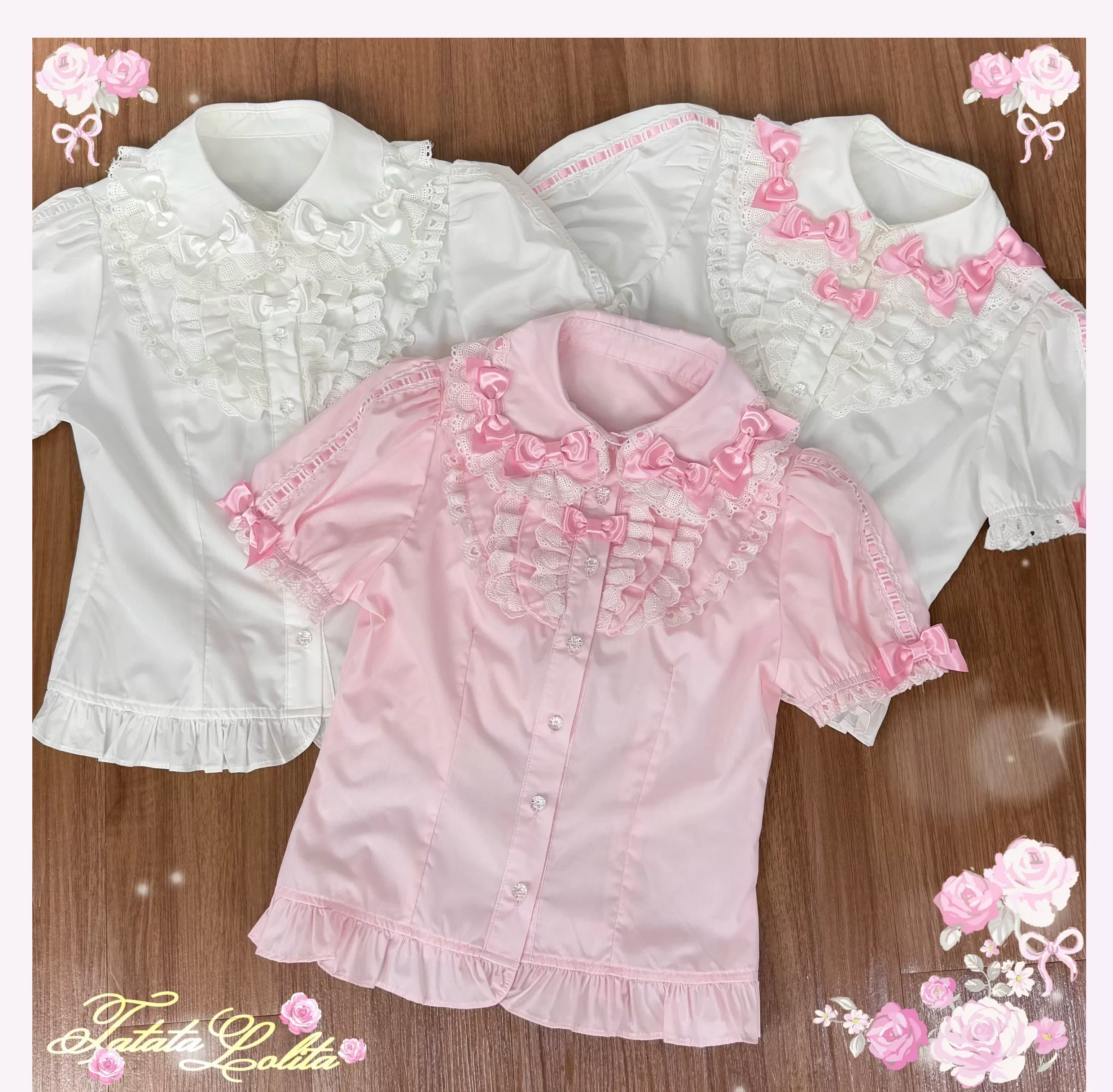 Cotton Old School Lolita Peter Pan Collar Blouse with Bows - Image 3