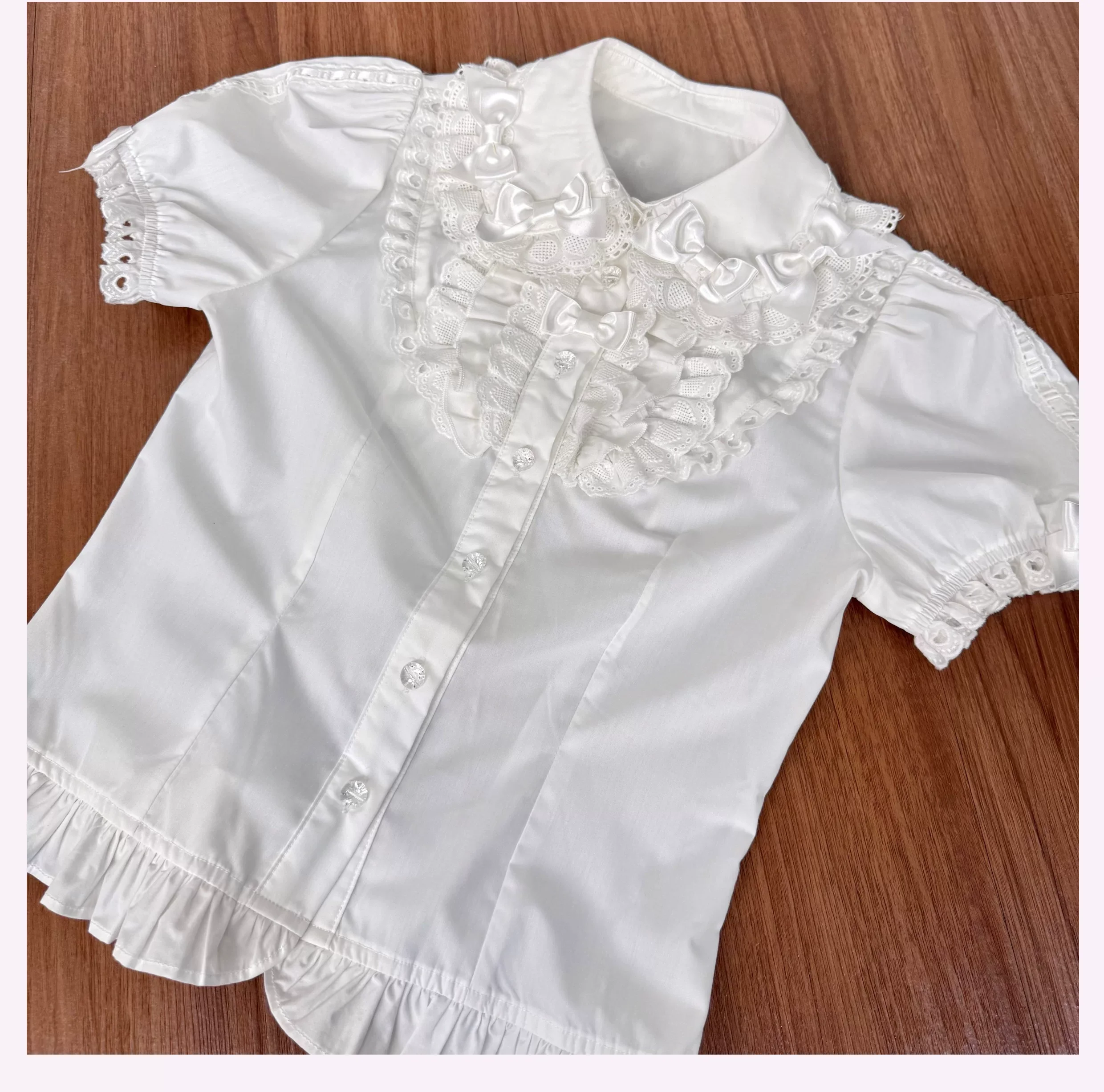 Cotton Old School Lolita Peter Pan Collar Blouse with Bows - Image 6