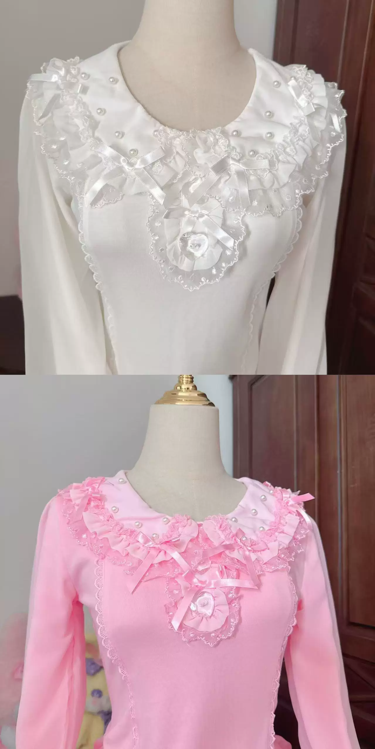 Sea Coconut - Cotton Old School Lolita Peter Pan Collar Blouse with Lace - Image 12