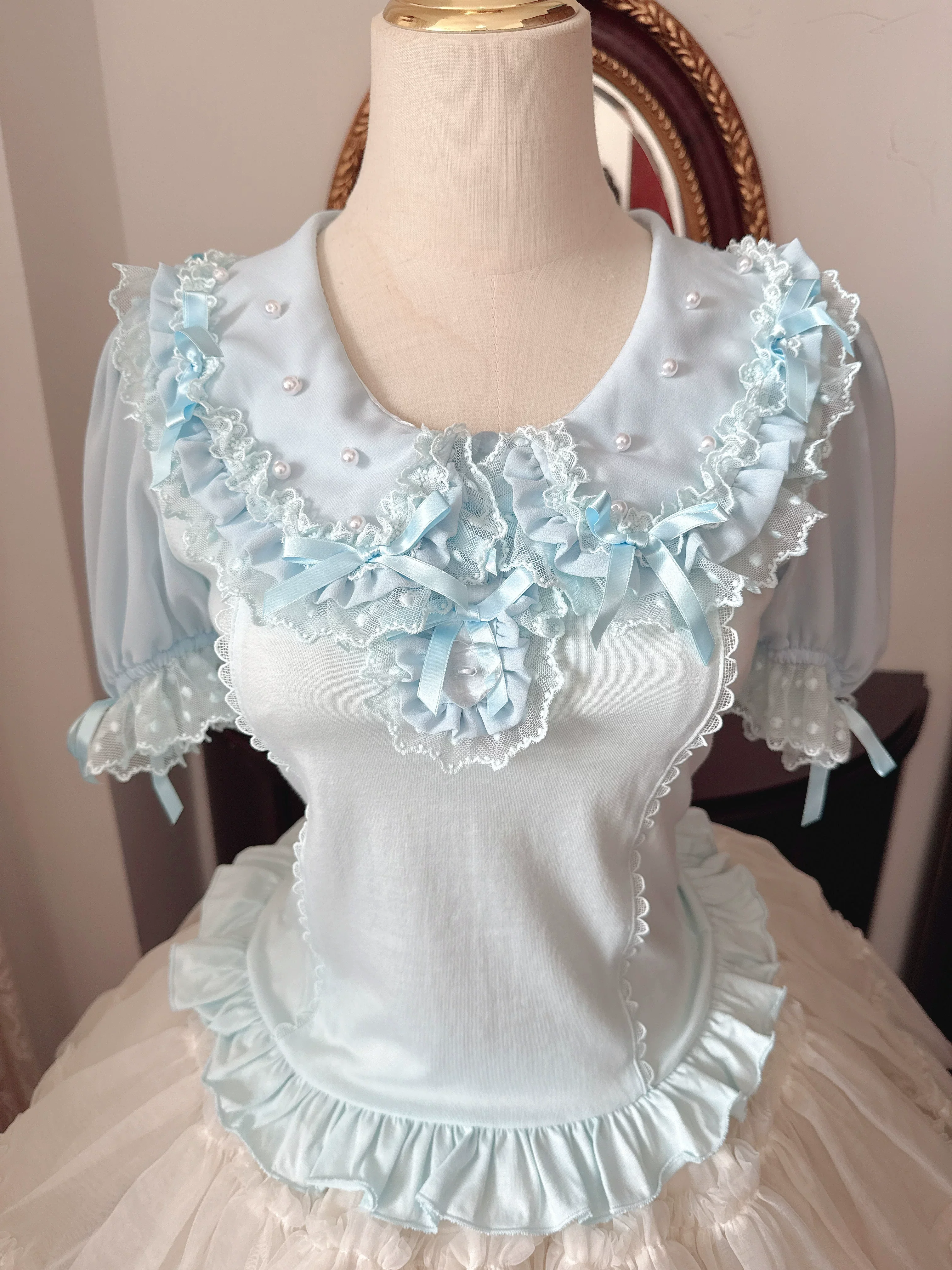 Sea Coconut - Cotton Old School Lolita Peter Pan Collar Blouse with Lace - Image 6
