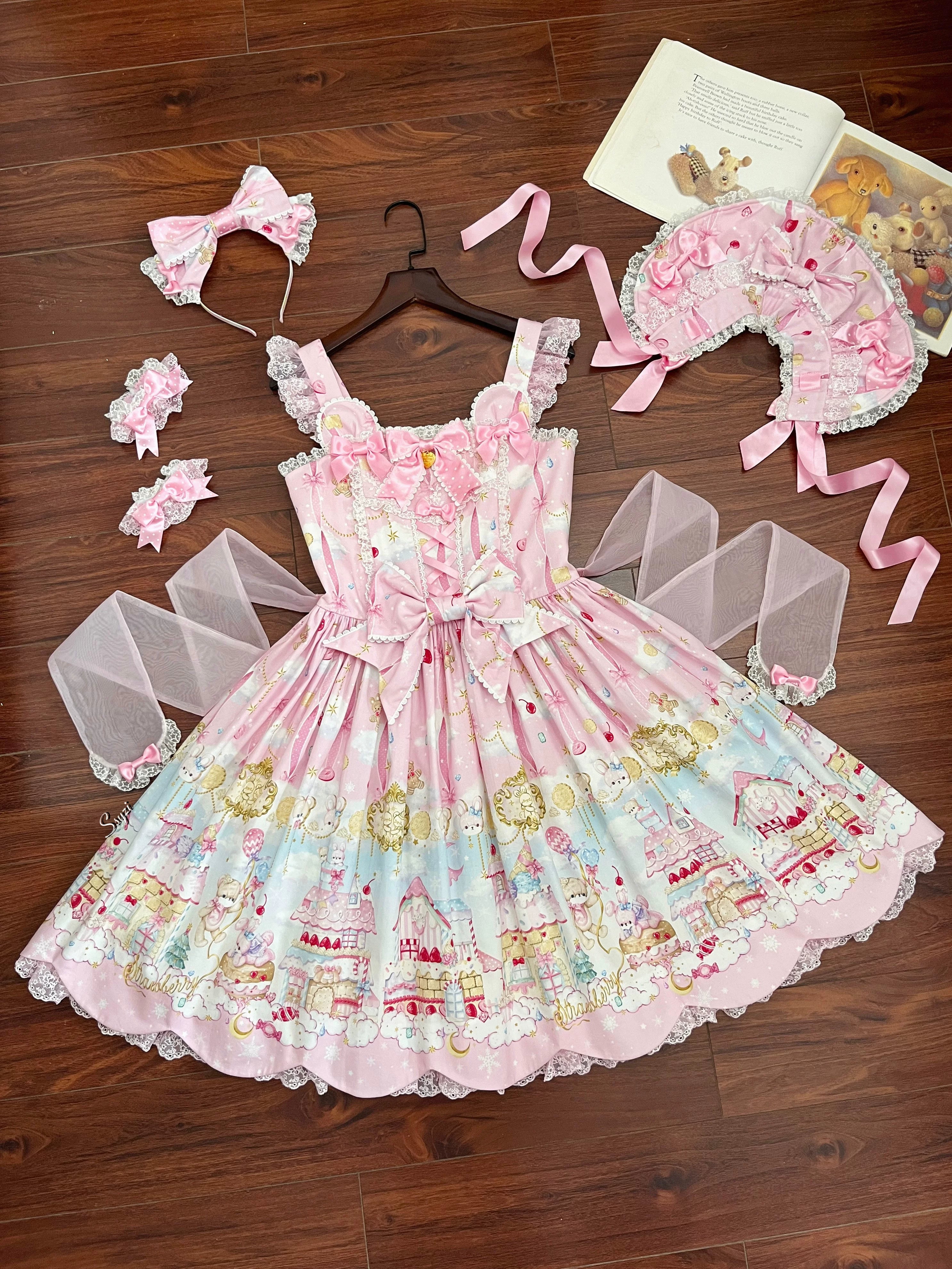 Sweet Cloudland - Cotton Old School Lolita Printed JSK Dress with Petal Hem - Image 2