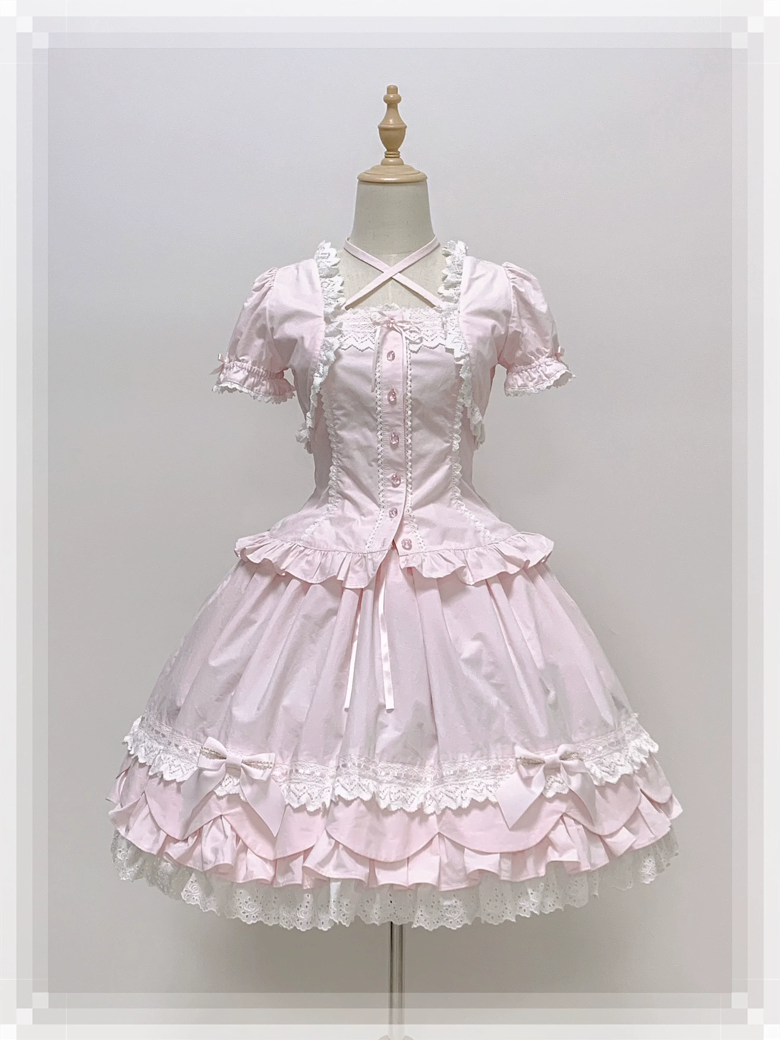 Haruhime Momoko - Cotton Old School Lolita Skirt with Tiered Back Overlay - Image 11