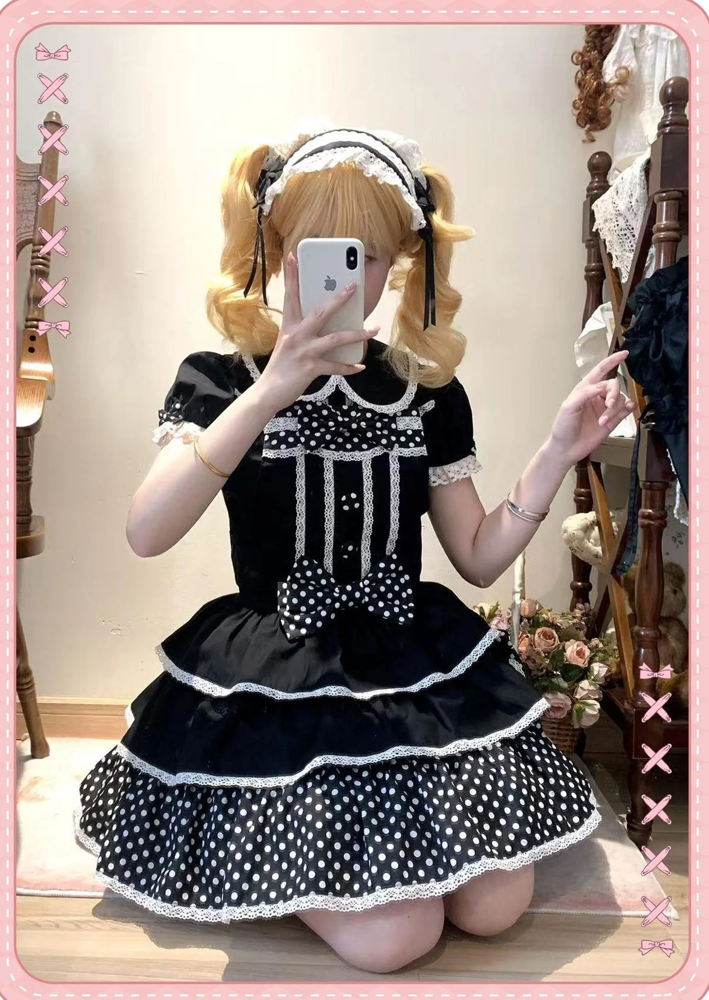 Sweet Dream Sheep - Polka Dot Tri-Hem - Cotton Sweet Lolita Salopette, Peter-pan Shirt - Image 15