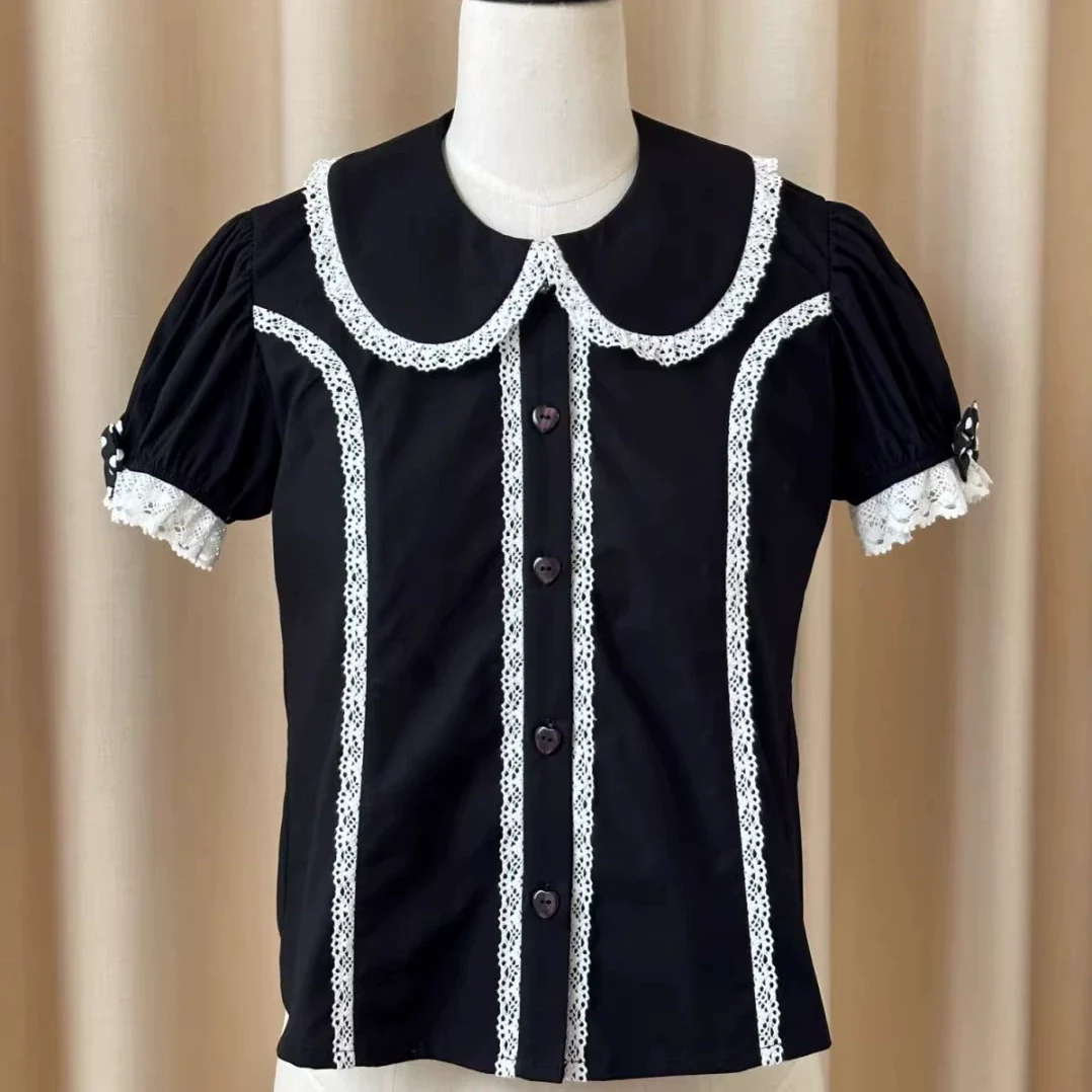 Sweet Dream Sheep - Polka Dot Tri-Hem - Cotton Sweet Lolita Salopette, Peter-pan Shirt - Image 30