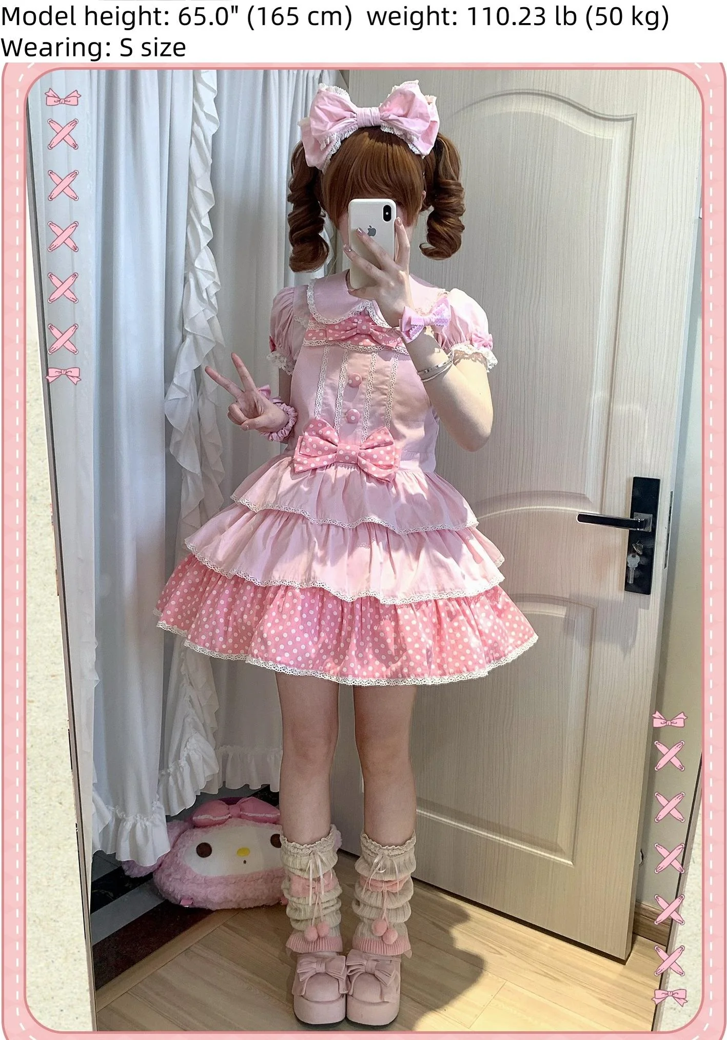 Sweet Dream Sheep - Polka Dot Tri-Hem - Cotton Sweet Lolita Salopette, Peter-pan Shirt - Image 37