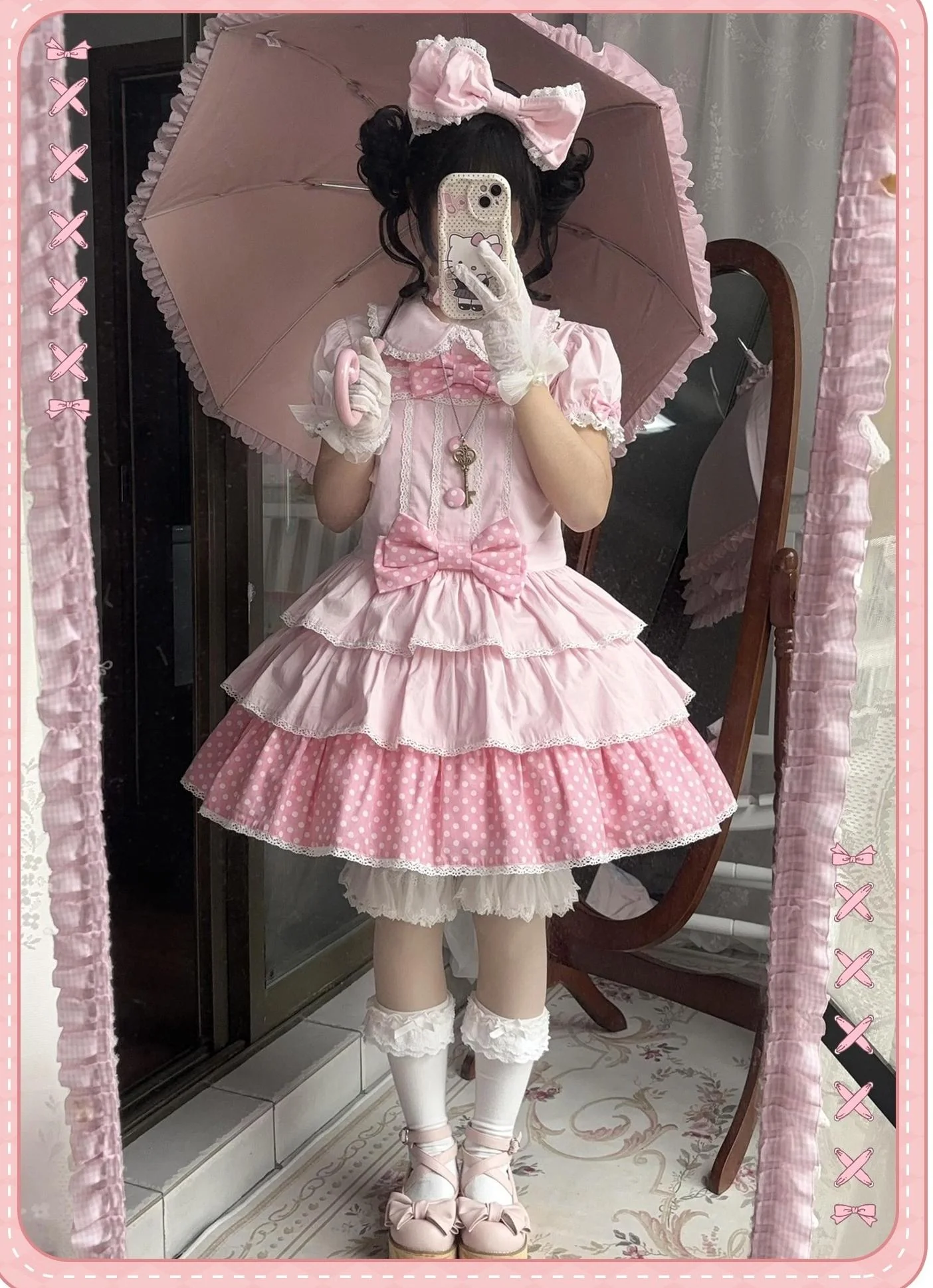 Sweet Dream Sheep - Polka Dot Tri-Hem - Cotton Sweet Lolita Salopette, Peter-pan Shirt - Image 4