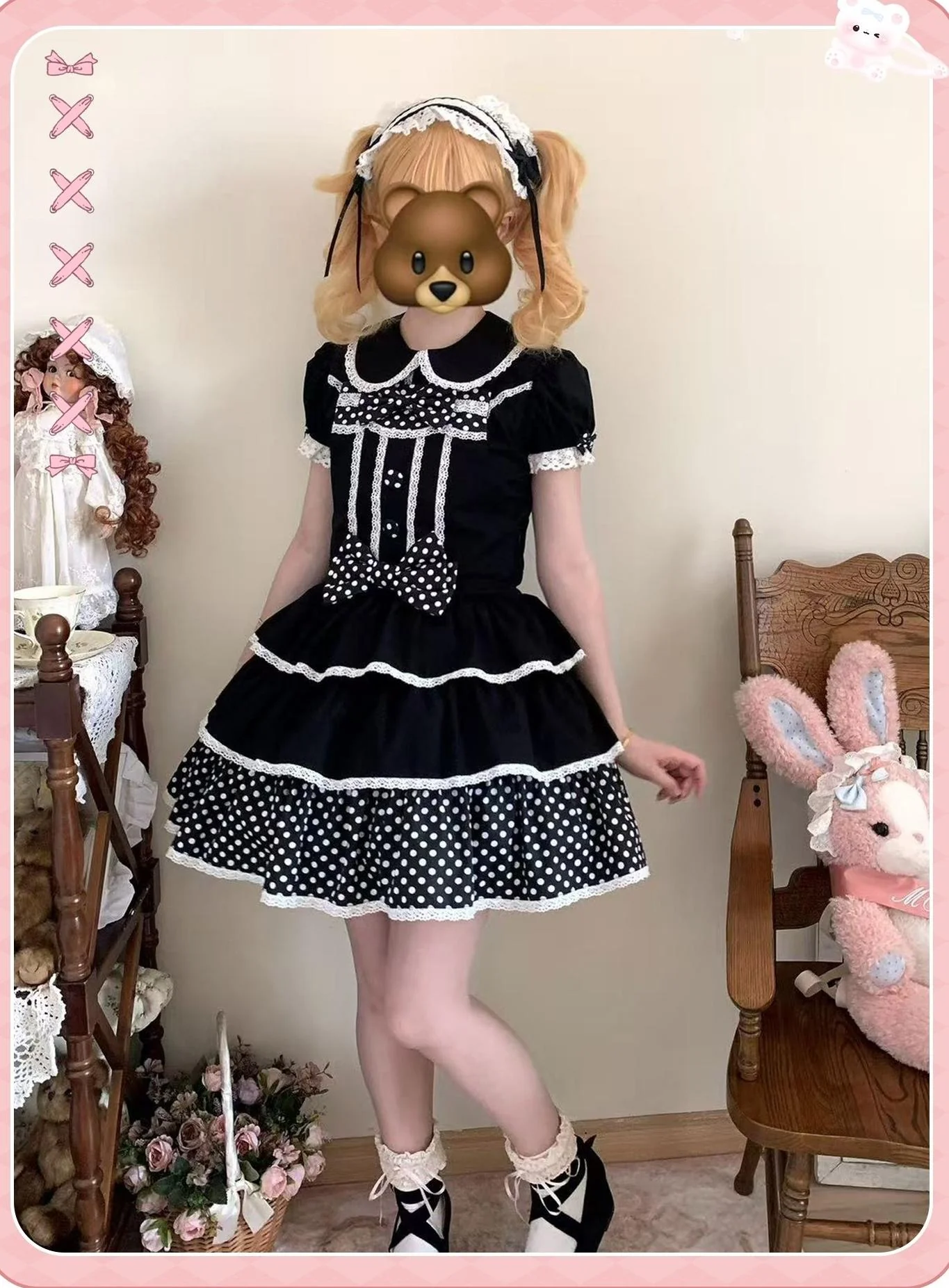 Sweet Dream Sheep - Polka Dot Tri-Hem - Cotton Sweet Lolita Salopette, Peter-pan Shirt - Image 47