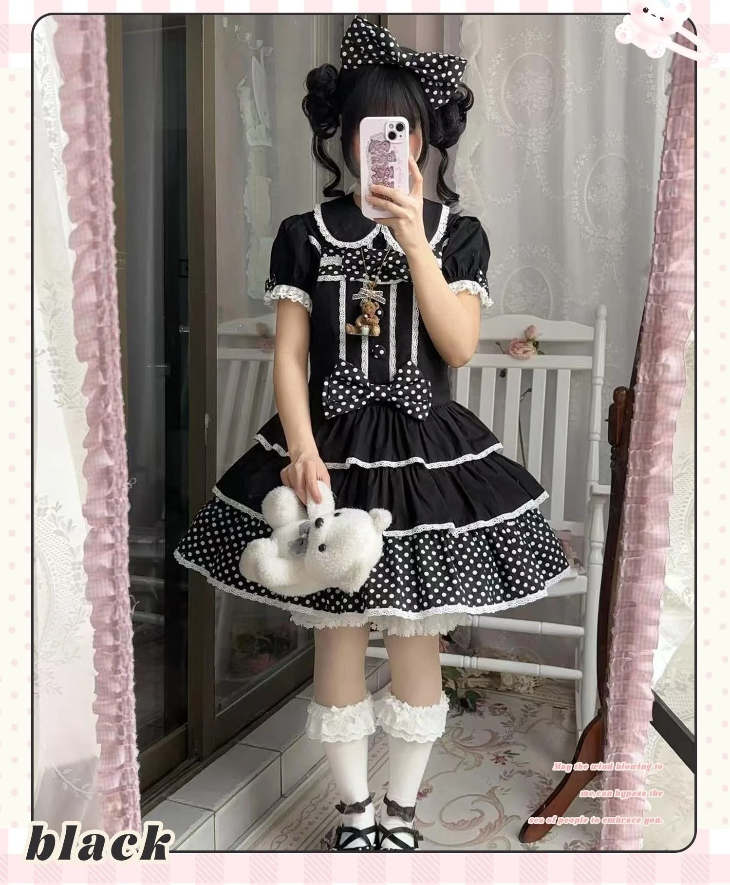 Sweet Dream Sheep - Polka Dot Tri-Hem - Cotton Sweet Lolita Salopette, Peter-pan Shirt - Image 50