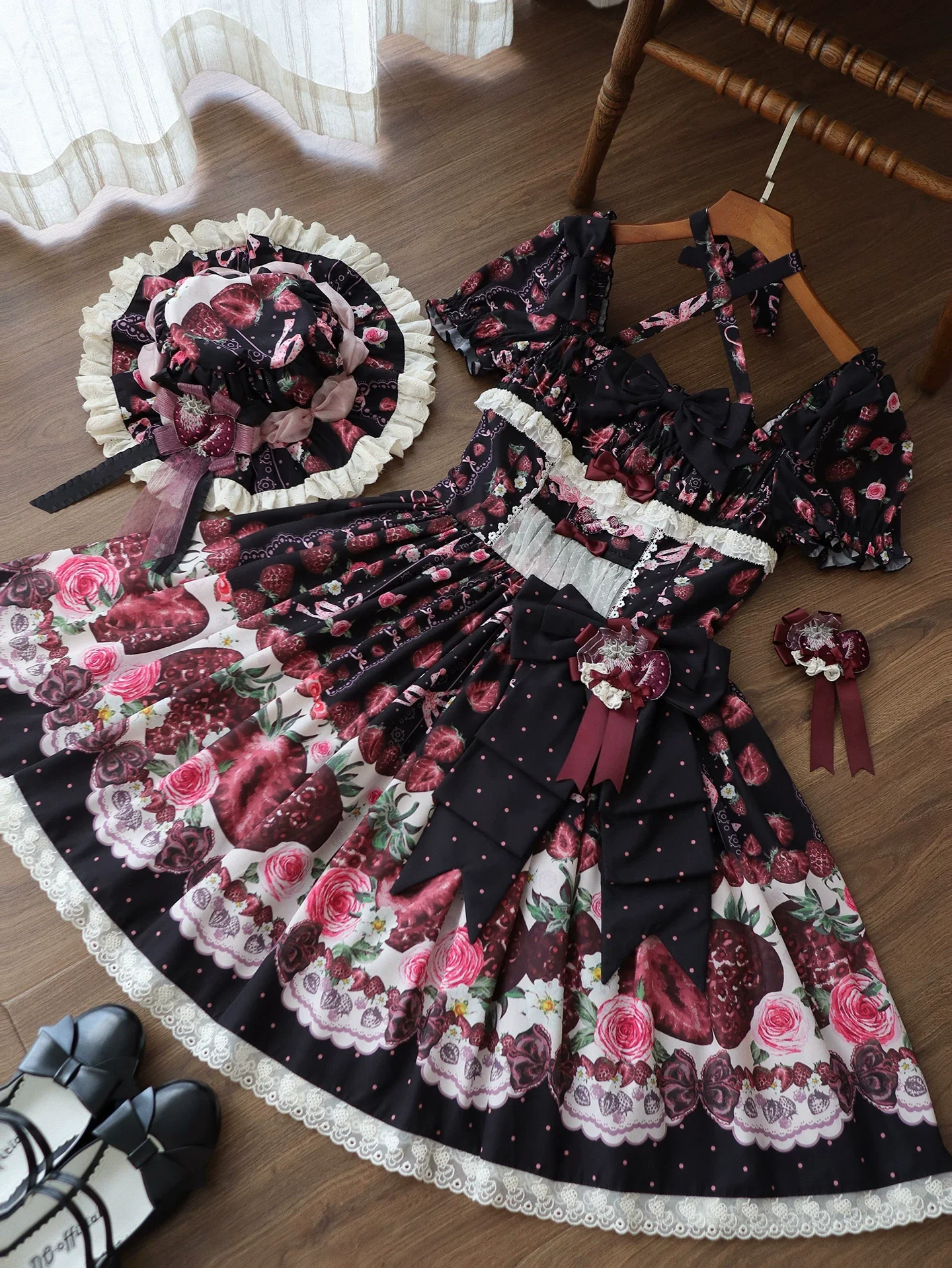 Dark Berry Fairytale - Cotton Sweet Lolita Strawberry Printed OP & JSK Dress - Image 11