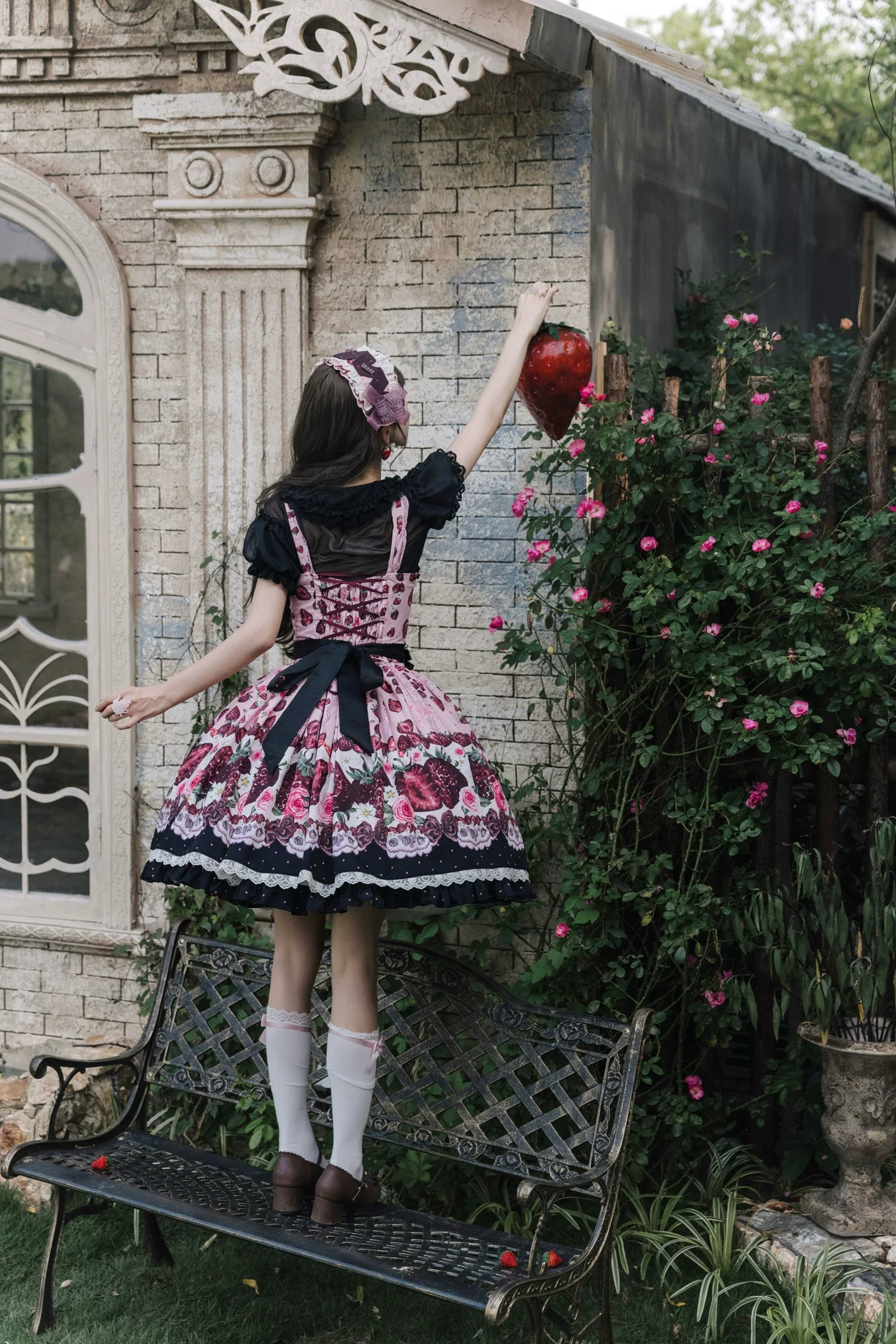 Dark Berry Fairytale - Cotton Sweet Lolita Strawberry Printed OP & JSK Dress - Image 2