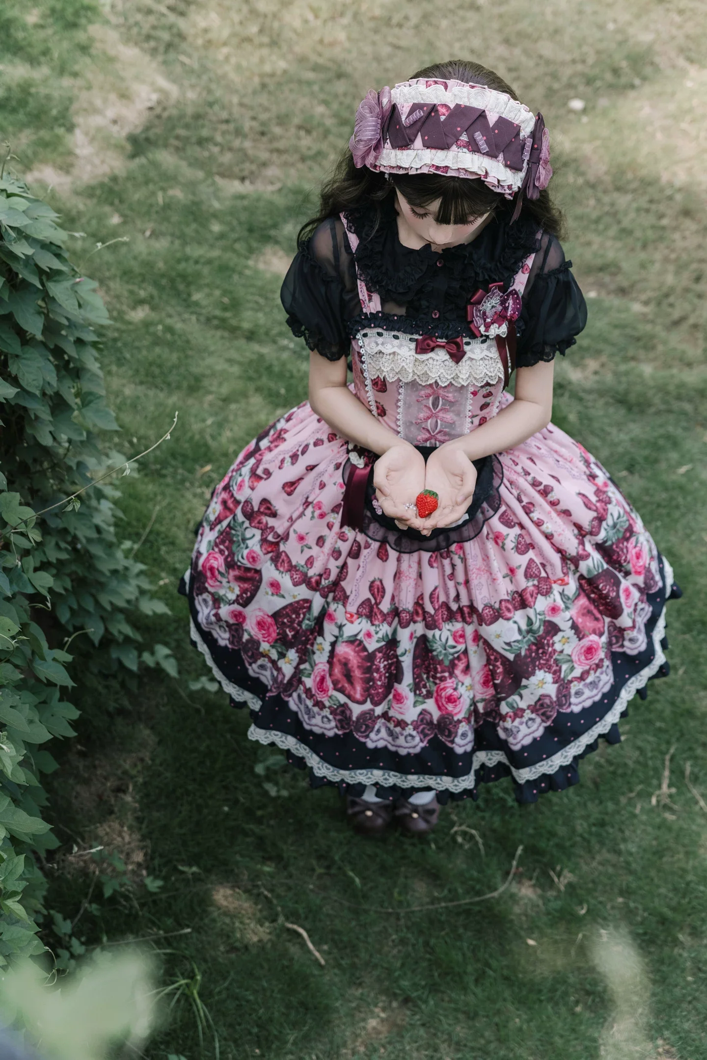 Dark Berry Fairytale - Cotton Sweet Lolita Strawberry Printed OP & JSK Dress - Image 7