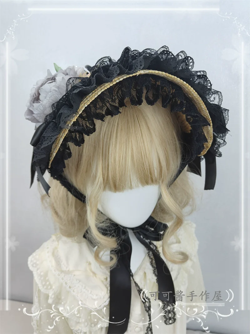 Country Lolita Bonnet Lace Flower Flat Cap Multicolors Customized - Image 10