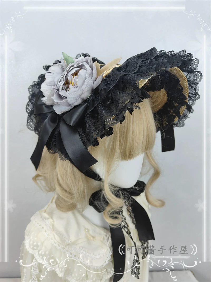 Country Lolita Bonnet Lace Flower Flat Cap Multicolors Customized - Image 13