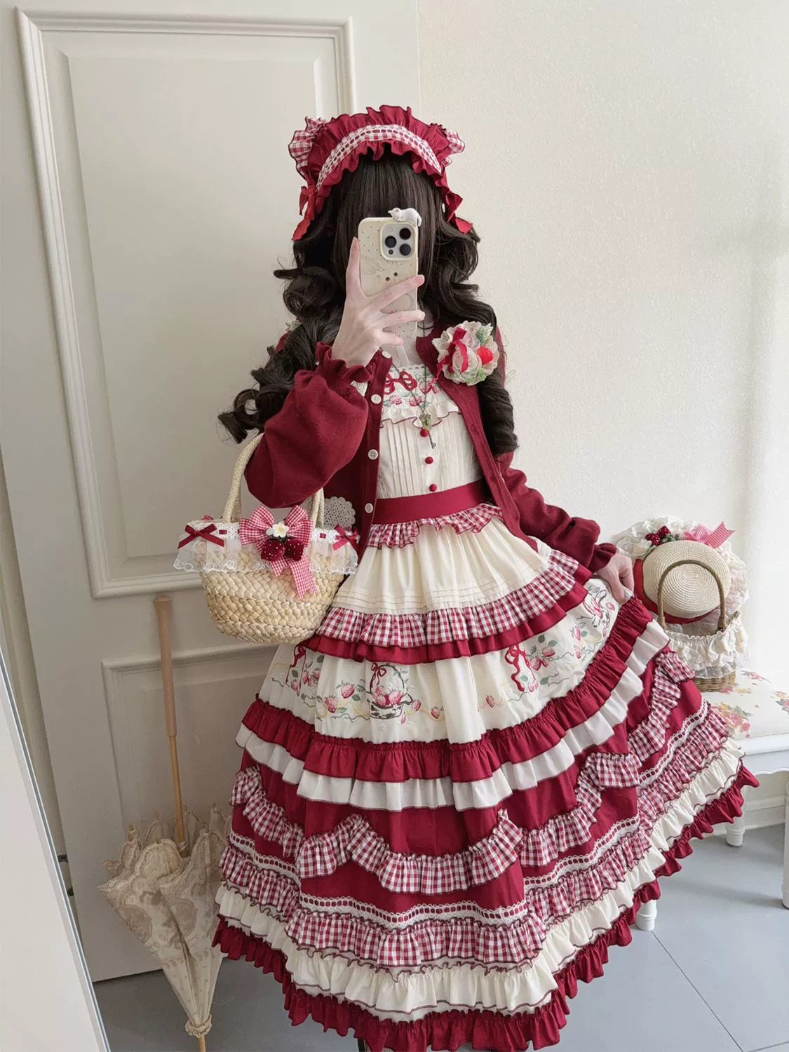 Hanguliang - Strawberry Basket - Country Lolita JSK Dress, Strawberry Embroidery - Image 3