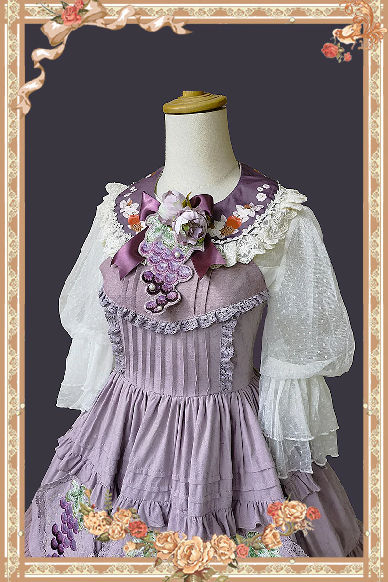 Grape Manor - Country Lolita JSK Suit with Grape Embroidery - Image 21