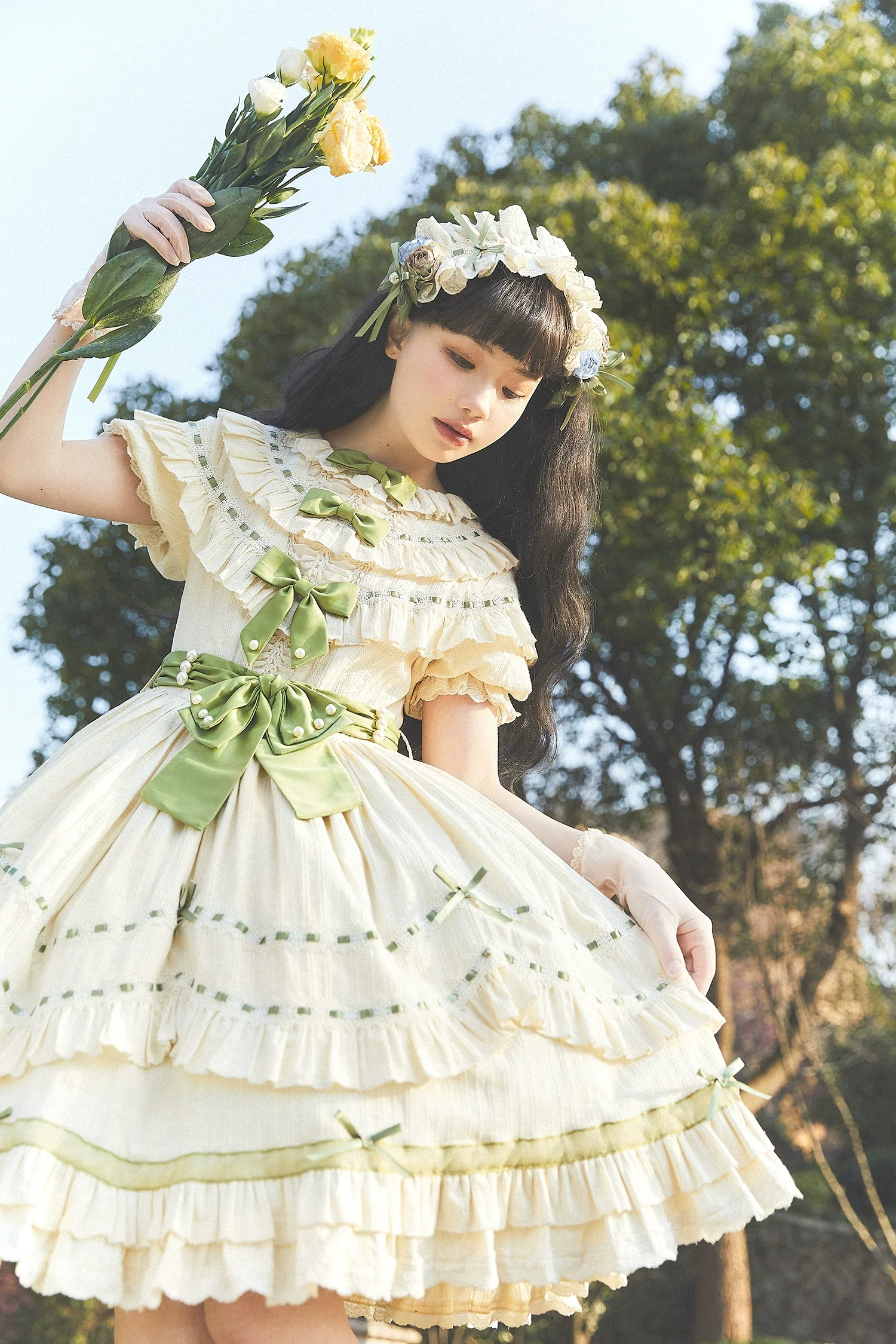 Lemon Cantata - Lily of the Valley - Country Lolita OP Dress, Tiered Ruffles - Image 8