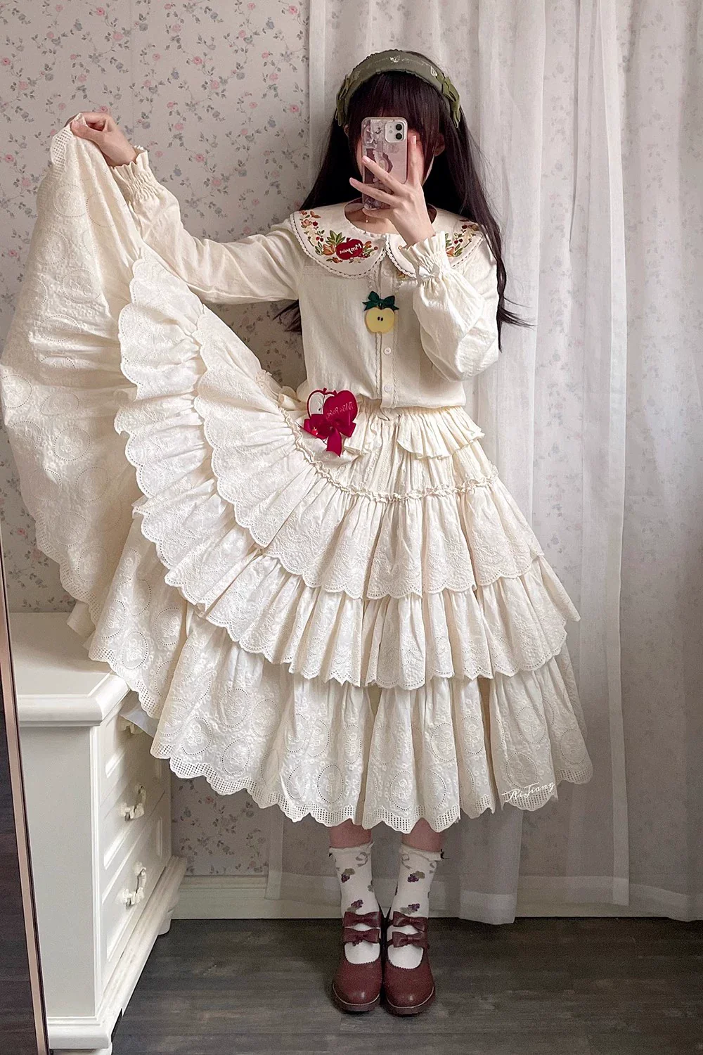Chubby Fox in the Forest - Customized Lolita Skirt Embroidery Lace Cotton Lolita Skirt