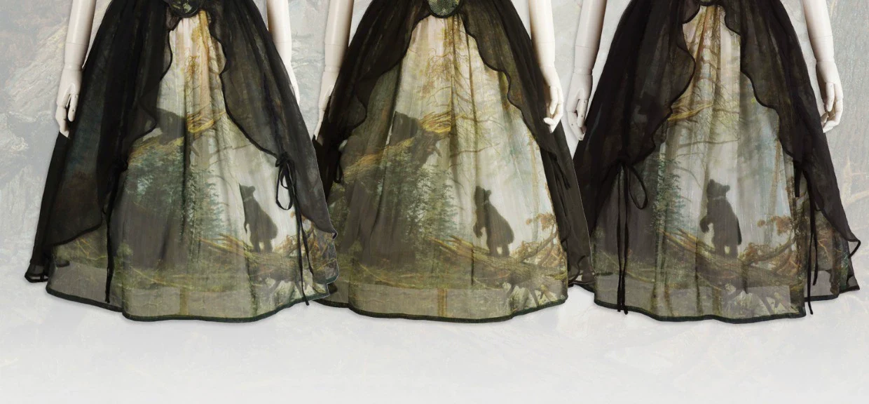 Cyan - Morning of Pine Forest - Elegant Lolita Bear Print Skirt - Image 33