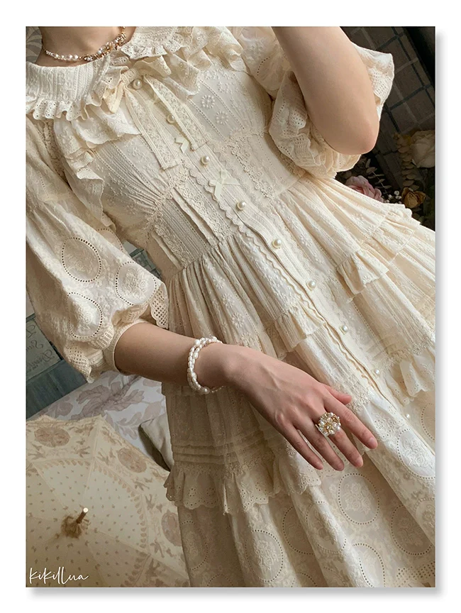 Daily Lolita Shirt Apricot Embroidered Blouse - Image 6