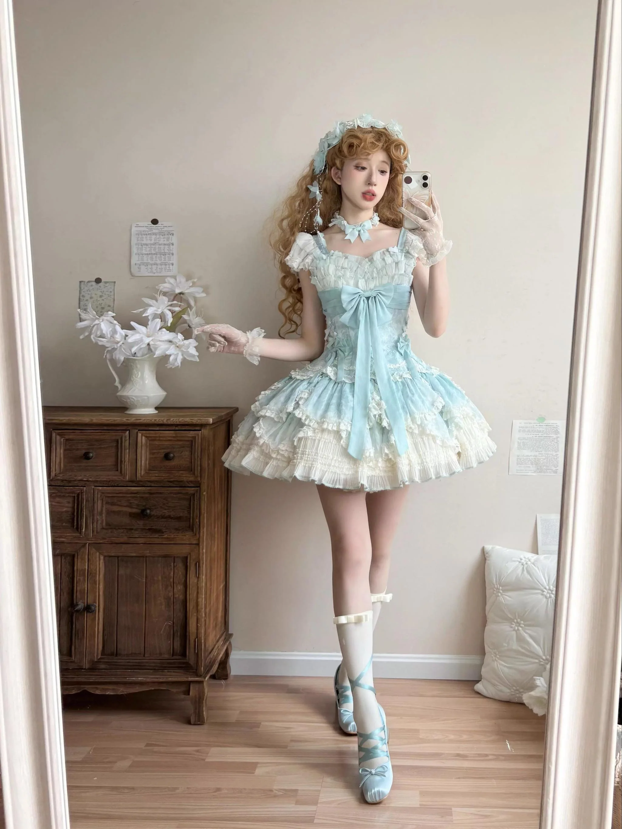 Meowing and fruity - Dream of Floral - Doll-Like Sweet Lolita Dress, Tiered Petal Hem - Image 2
