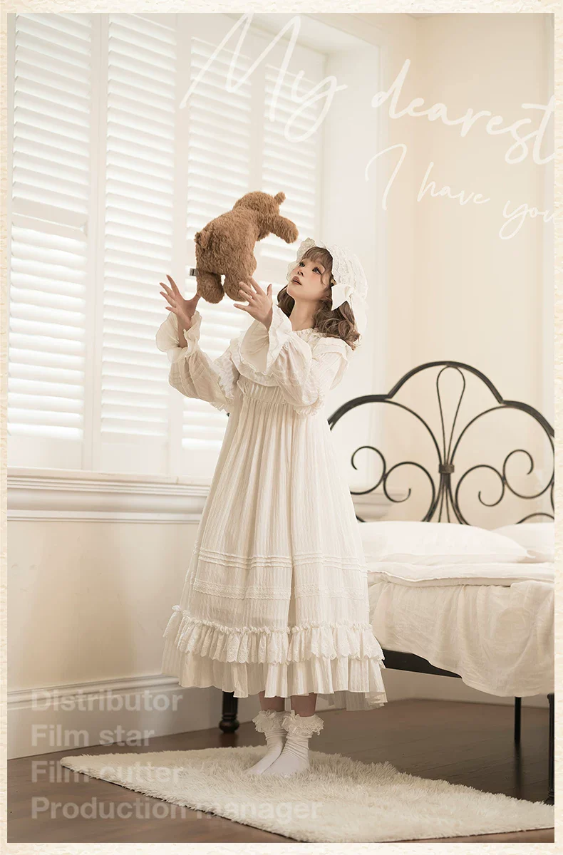 White Goodnight - Doll-like White Long Lolita OP with Ruffles - Image 10