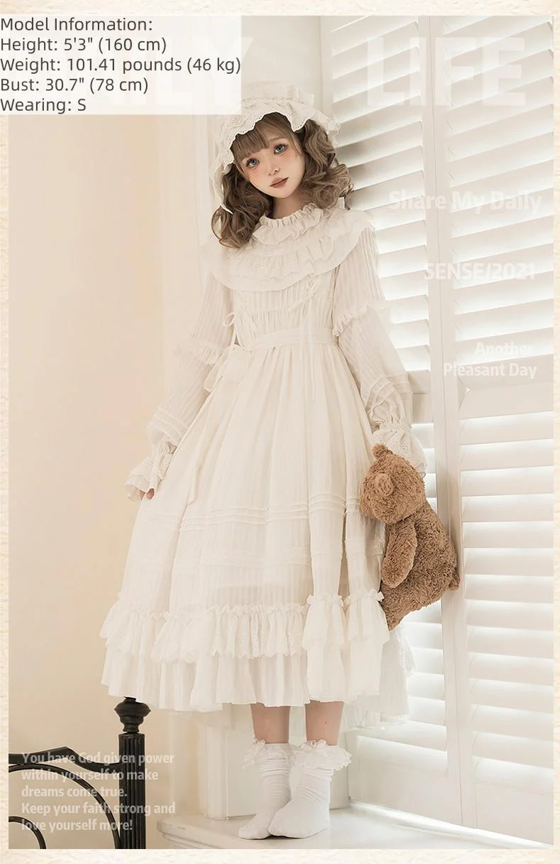 White Goodnight - Doll-like White Long Lolita OP with Ruffles - Image 5
