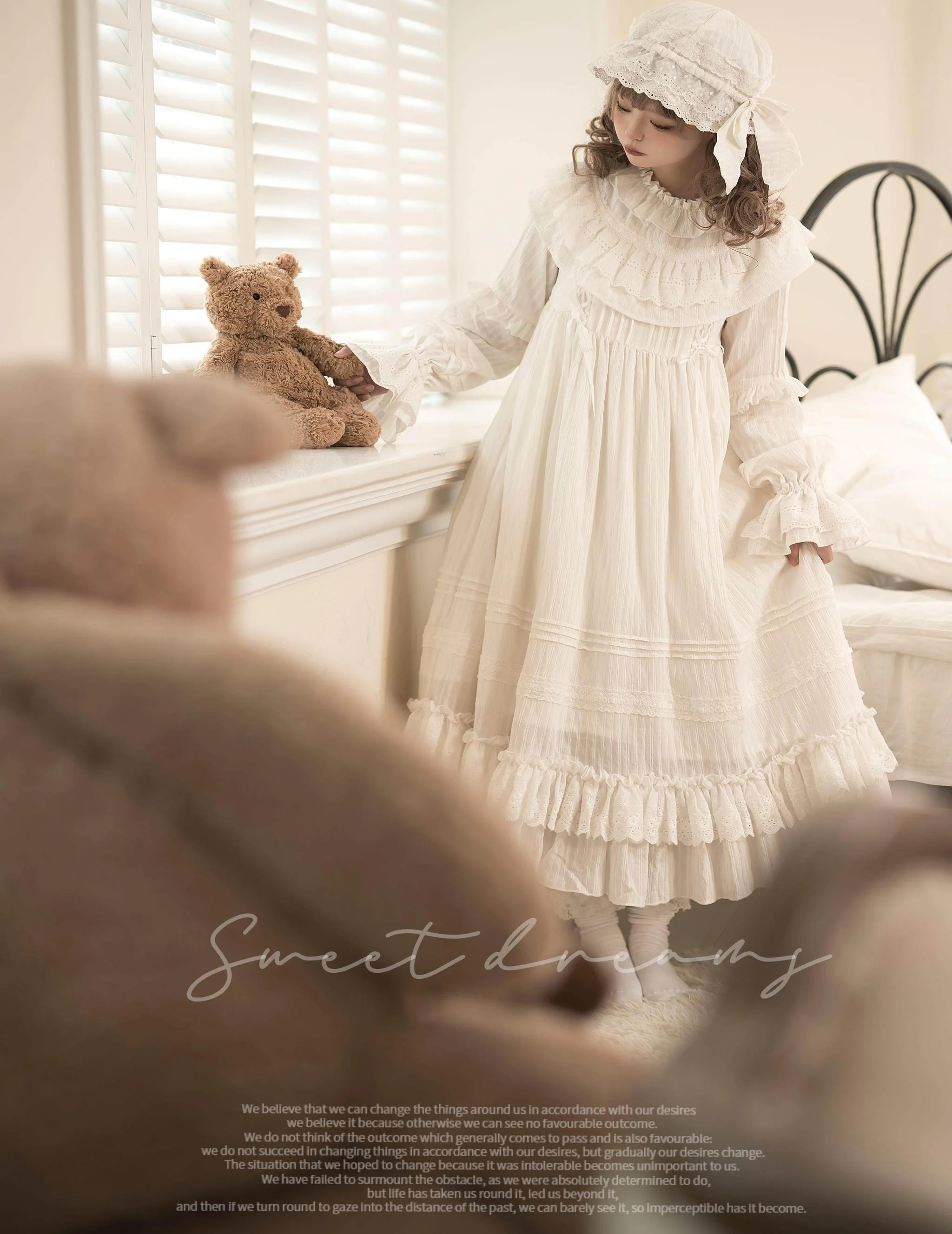 White Goodnight - Doll-like White Long Lolita OP with Ruffles - Image 8