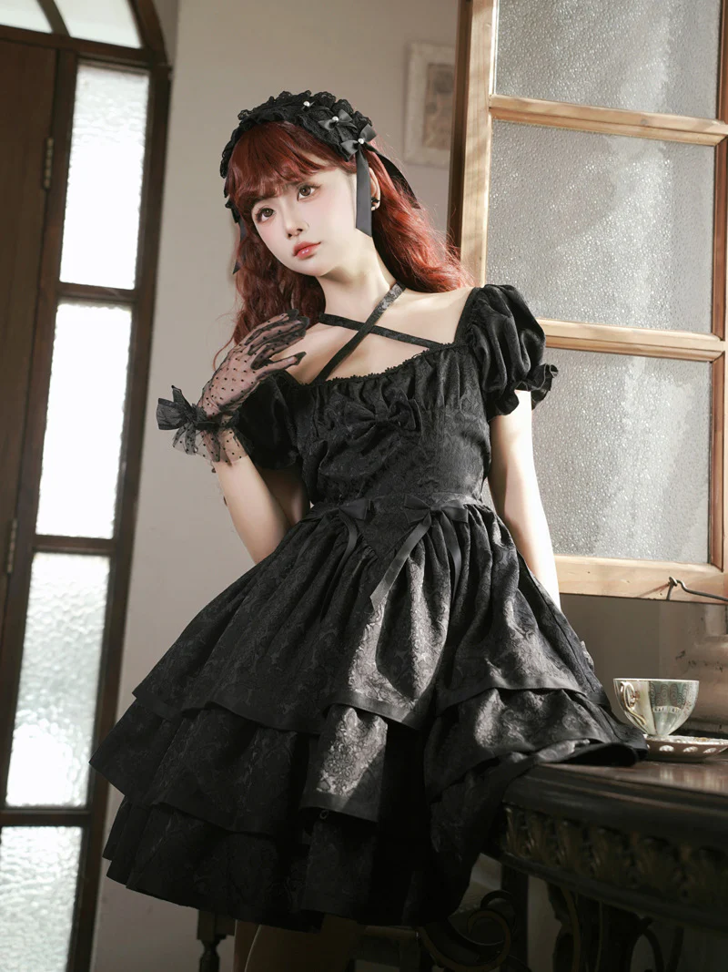 Thorn Rose - Gothic Lolita Three-layer Ruffle Black OP - Image 8