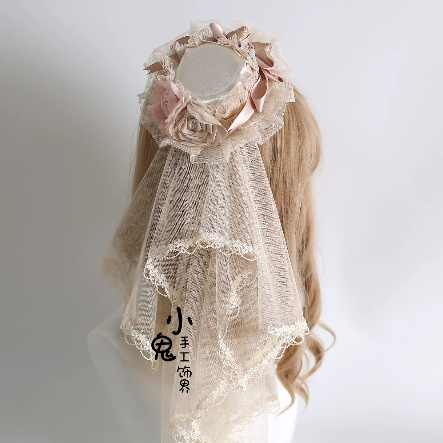Elegant Champagne Lolita Headdress, Floral & Bows - Image 10