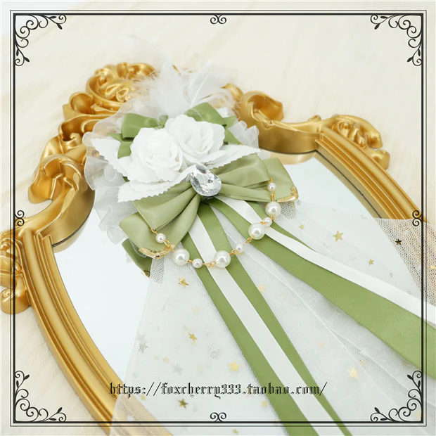 Elegant Grass Green Lolita Bow Headdress - Image 3