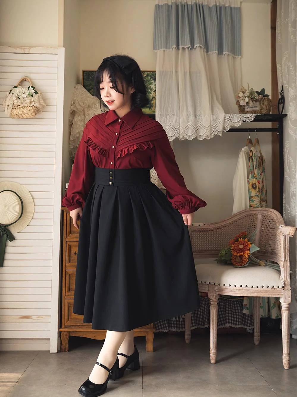 Forest Basket - Elegant Lolita Blouse, Vintage Bow Tie - Image 10