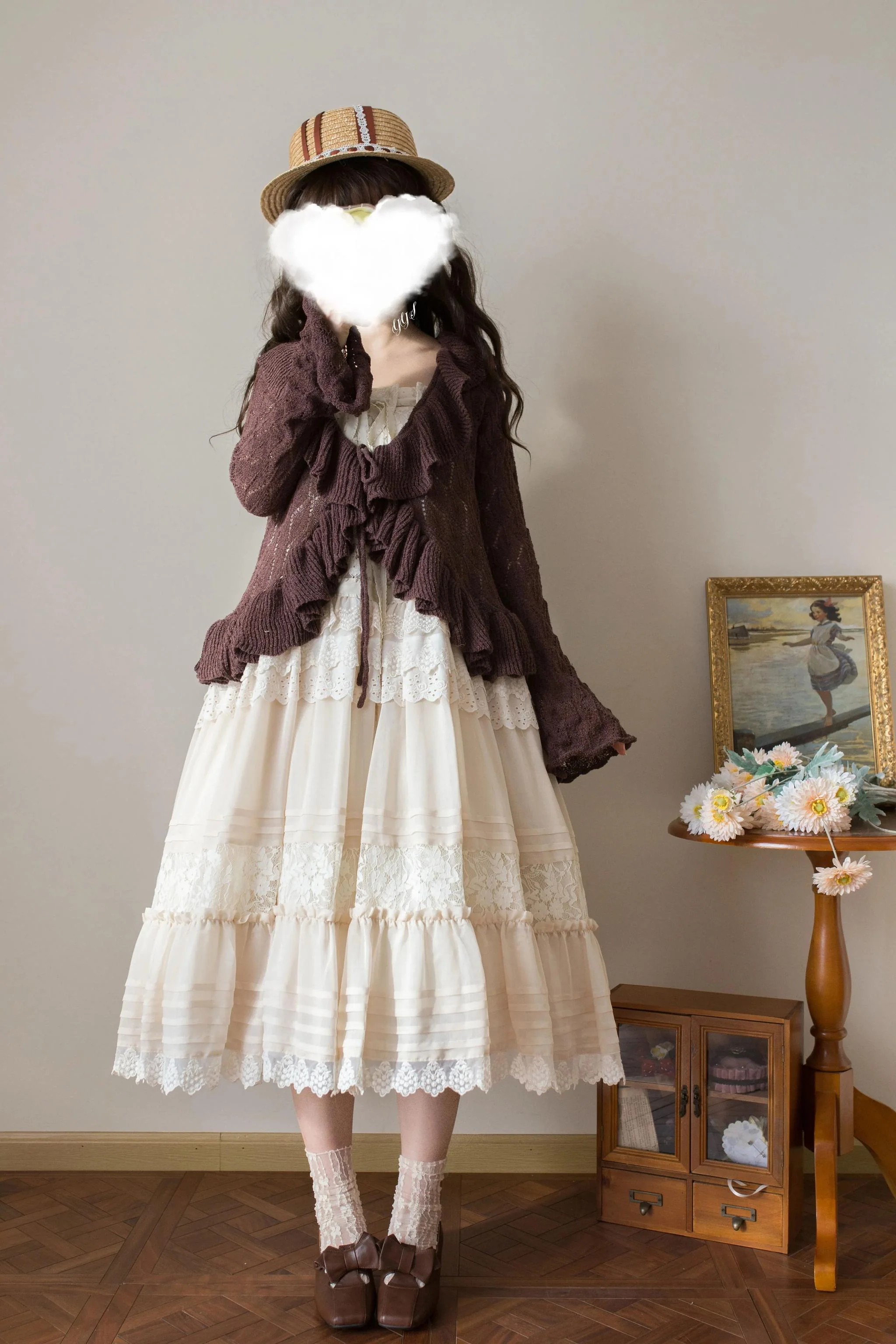 Sunset Bouquet - Elegant Lolita Cardigan, Flounce Hem - Image 15