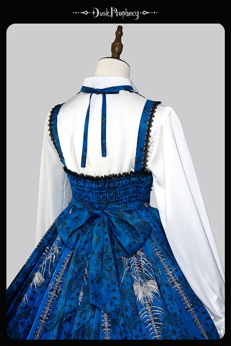 DuskProphecy - Coccyx - Elegant Lolita Dress High Waist Fishbone Print JSK Set - Image 173