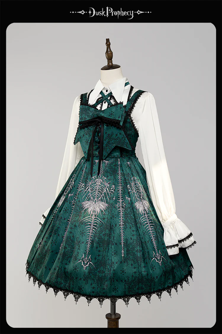 DuskProphecy - Coccyx - Elegant Lolita Dress High Waist Fishbone Print JSK Set - Image 178