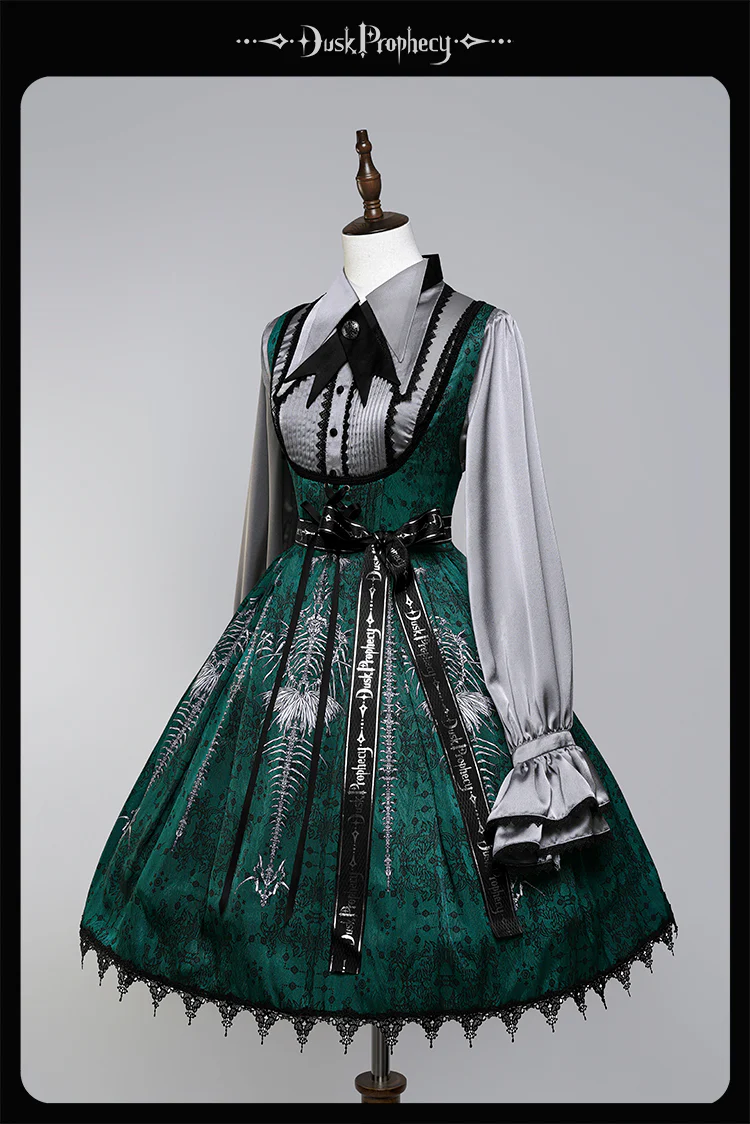 DuskProphecy - Coccyx - Elegant Lolita Dress High Waist Fishbone Print JSK Set - Image 200