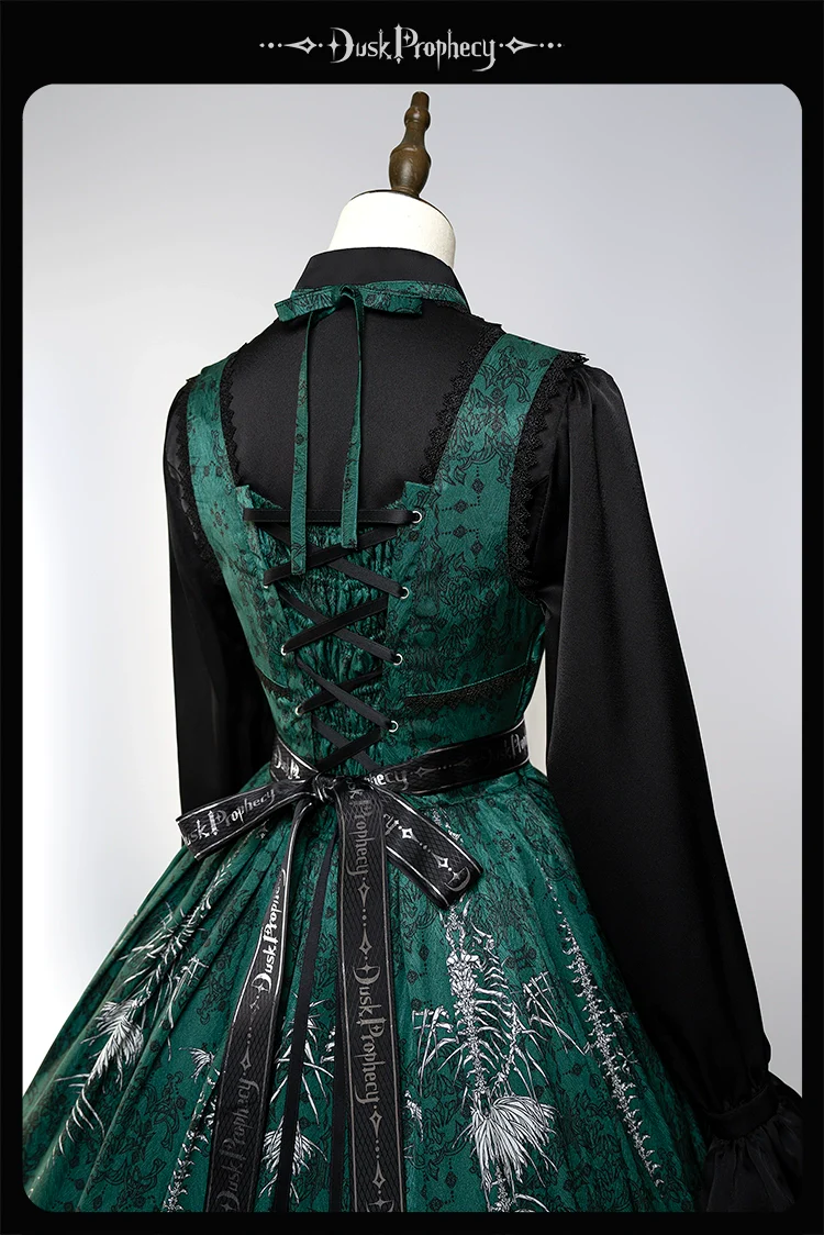 DuskProphecy - Coccyx - Elegant Lolita Dress High Waist Fishbone Print JSK Set - Image 208