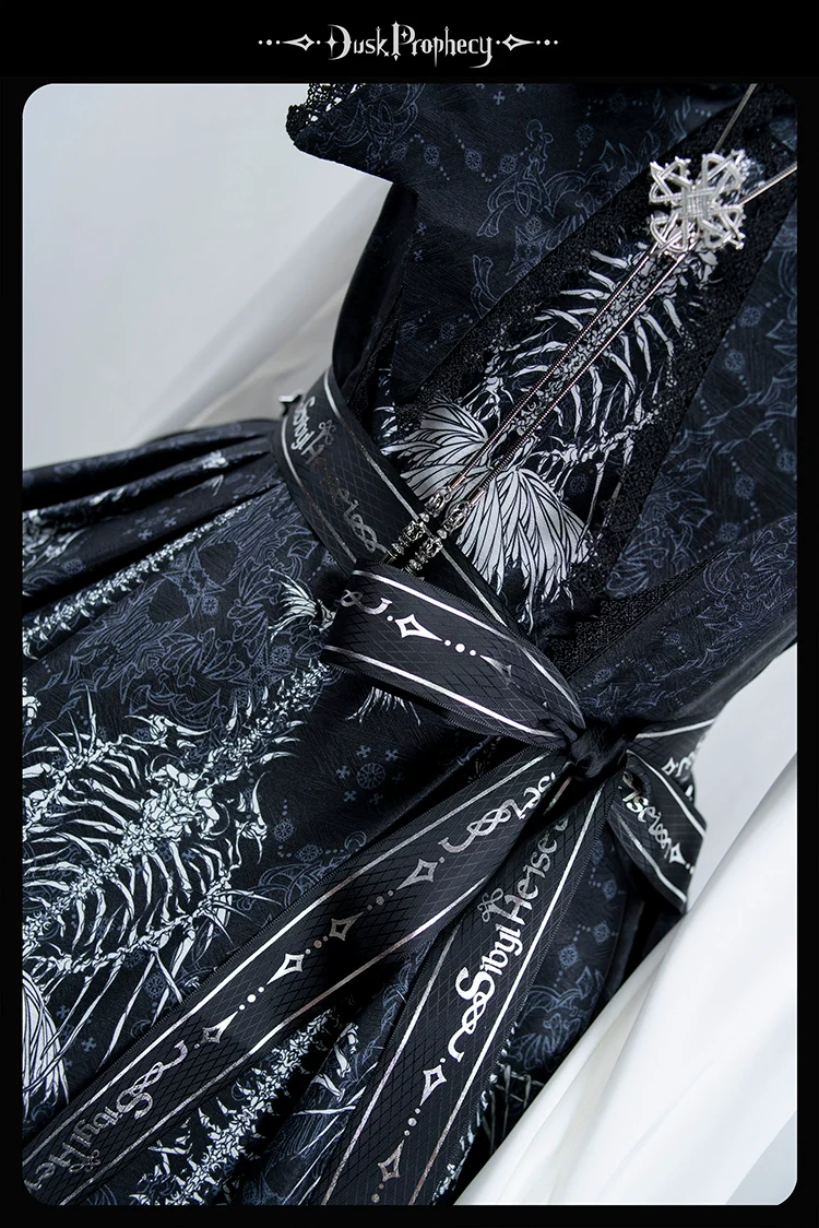 DuskProphecy - Coccyx - Elegant Lolita Dress High Waist Fishbone Print JSK Set - Image 212