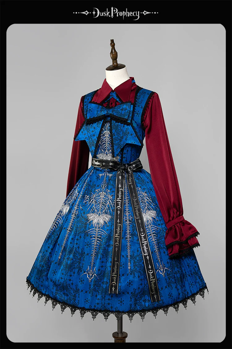 DuskProphecy - Coccyx - Elegant Lolita Dress High Waist Fishbone Print JSK Set - Image 216